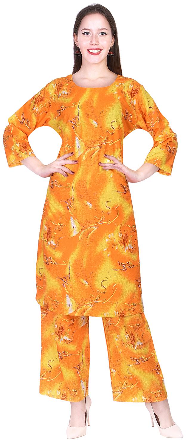 

A - TEX INDIA Rayon Floral Kurta With Palazzo Yellow