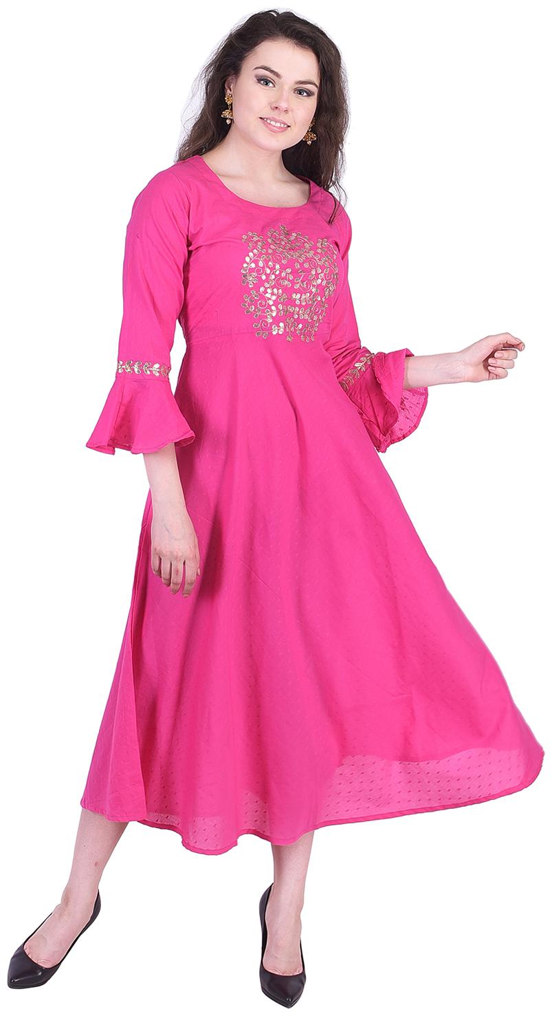 

A - TEX INDIA Women Cotton Embroidered Kurti Dress Pink