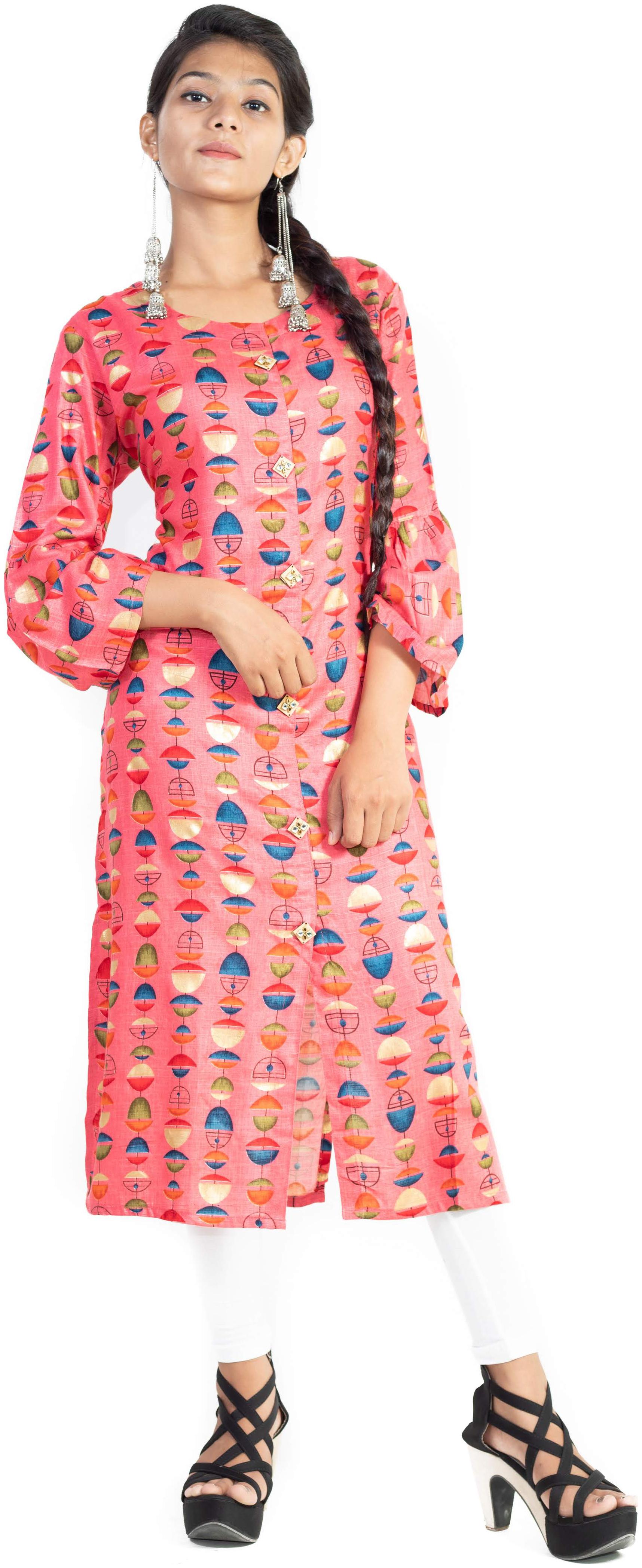 

A - TEX INDIA Women Pink Printed Straight Kurti