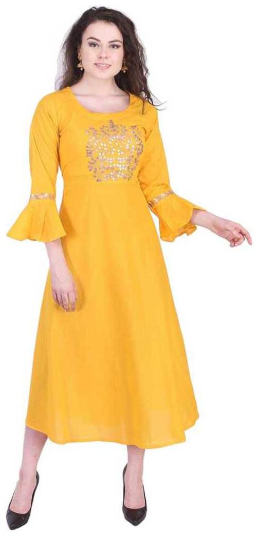 

A - TEX INDIA Women Embroidered A-Line Kurta Dress -Yellow