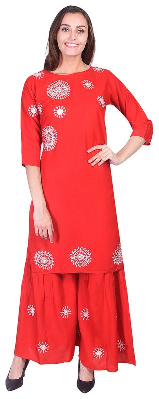 

A - TEX INDIA Women Kurta and Sharara Set -Red