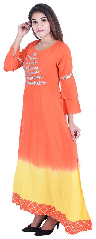

A - TEX INDIA Women Orange Embroidered Fit and Flare Kurta