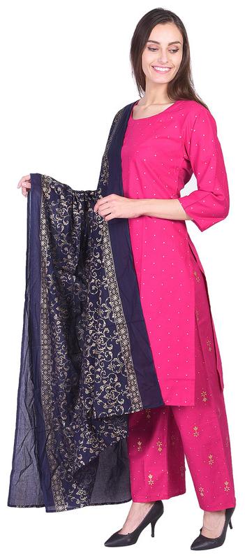 

A - TEX INDIA Women Pink Ethnic Motifs Regular Kurta With Palazzo And Dupatta