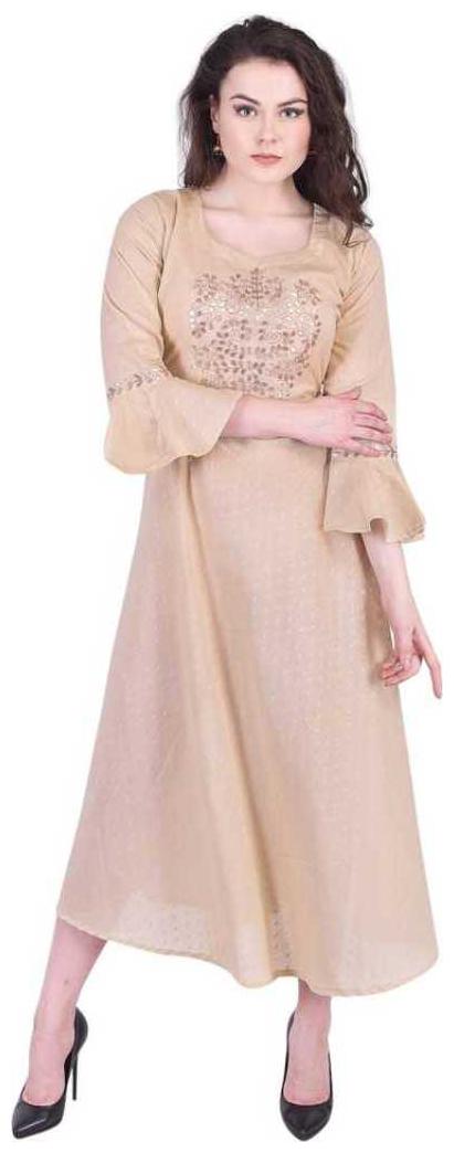 

A - TEX INDIA Women Embroidered A-Line Kurta Dress -Beige