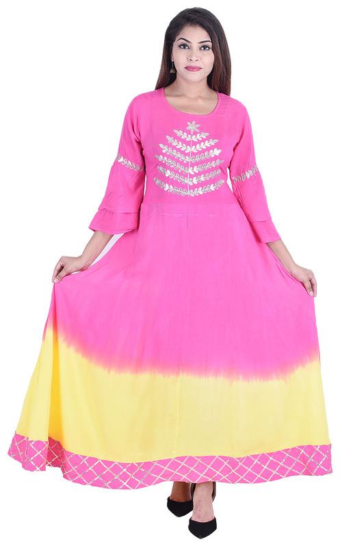 

A - TEX INDIA Women Pink Embroidered Fit and Flare Kurta