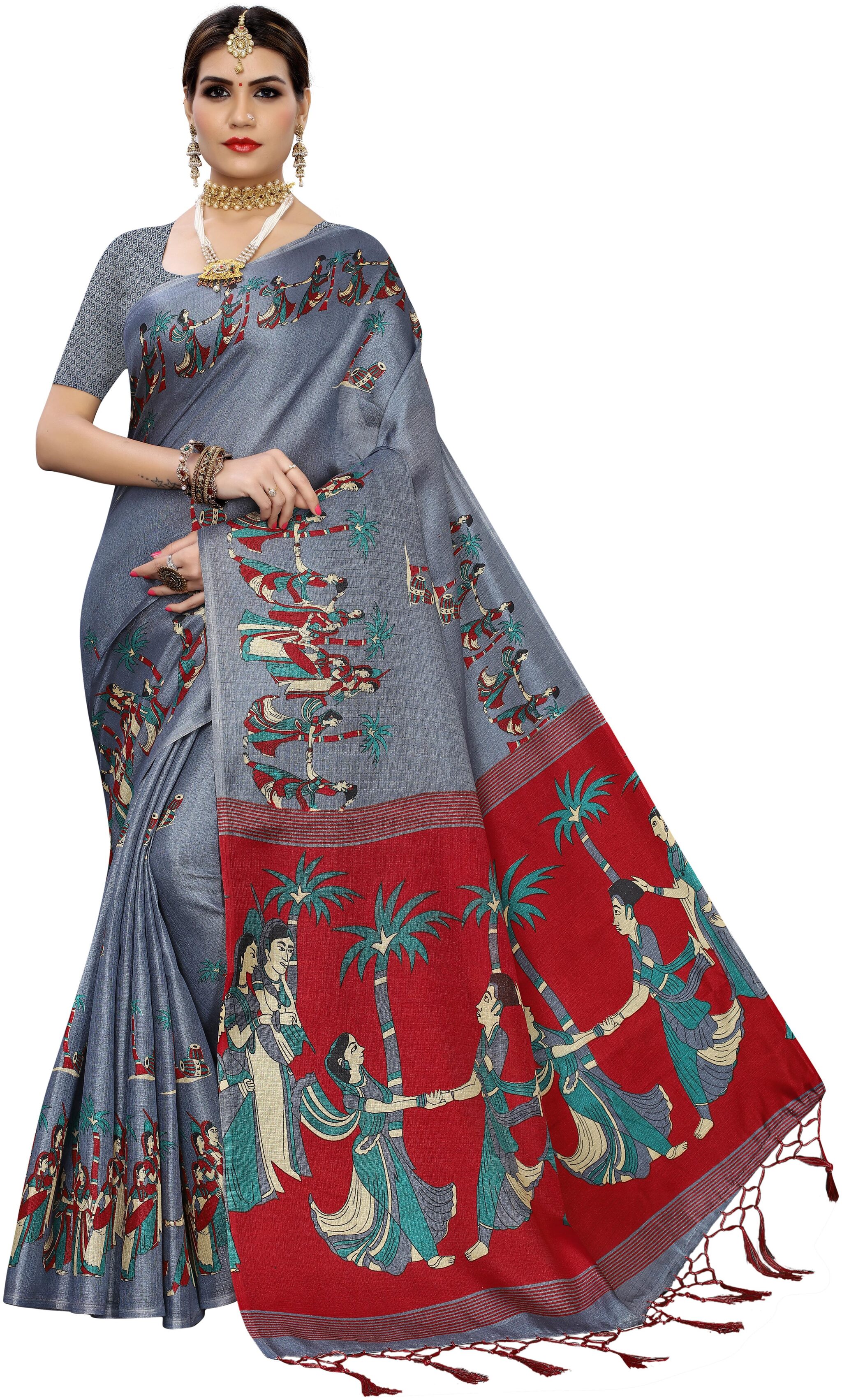 

A TO Z CART Women Khadi Grey Regular Saree Without Blouse