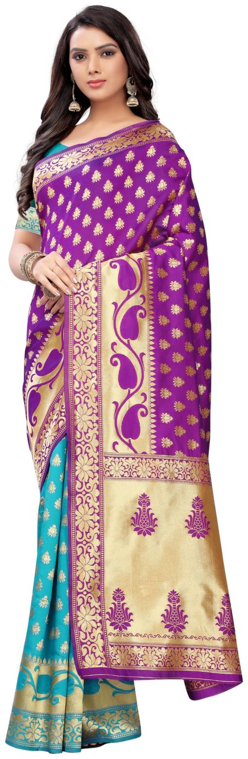 

A To Z Cart Women s Banarasi Woven Party Wear Jacquard Saree (Wine Turquoise)