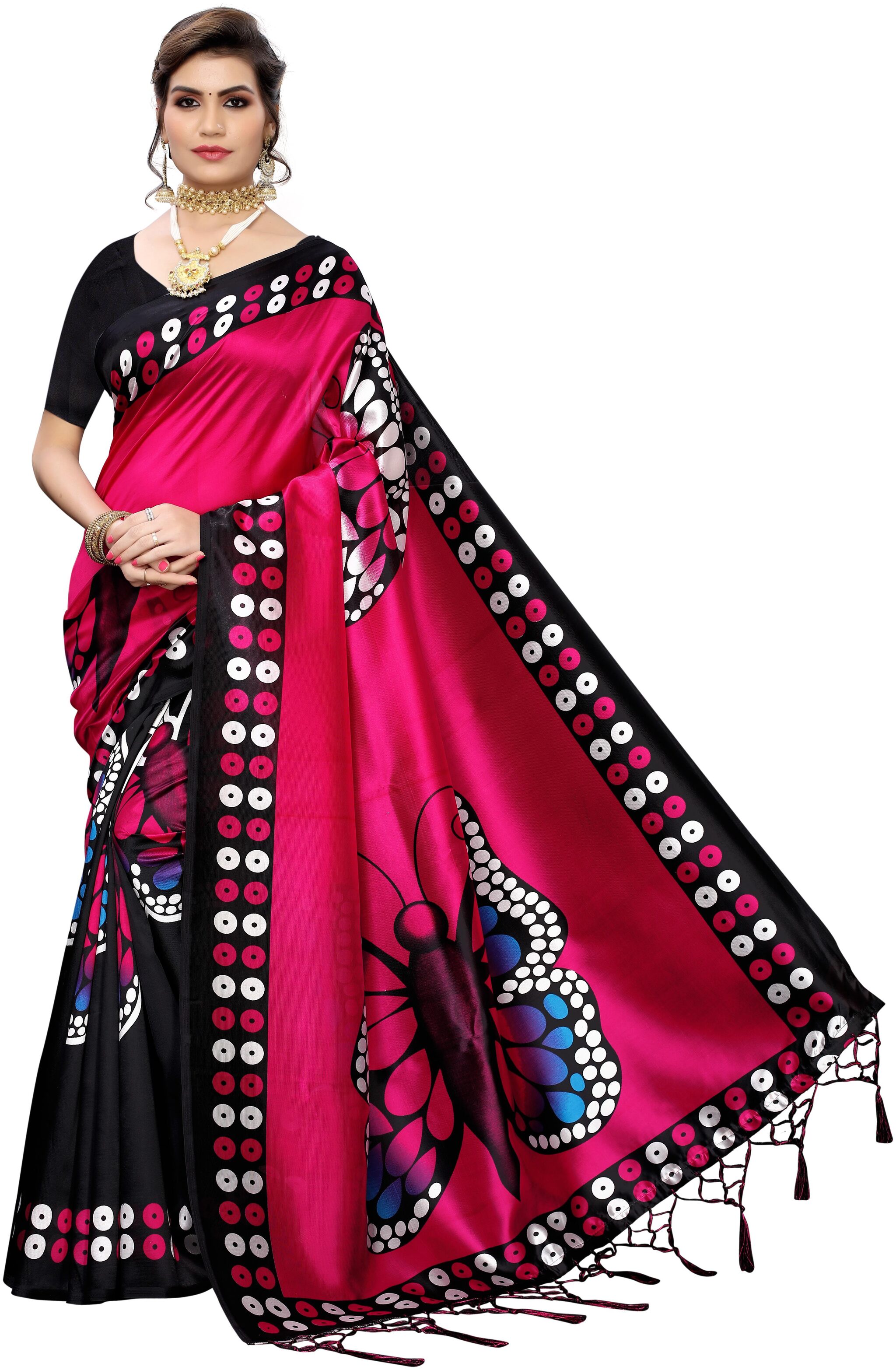 

A TO Z CART Women Artificial Silk Pink Regular Saree Without Blouse