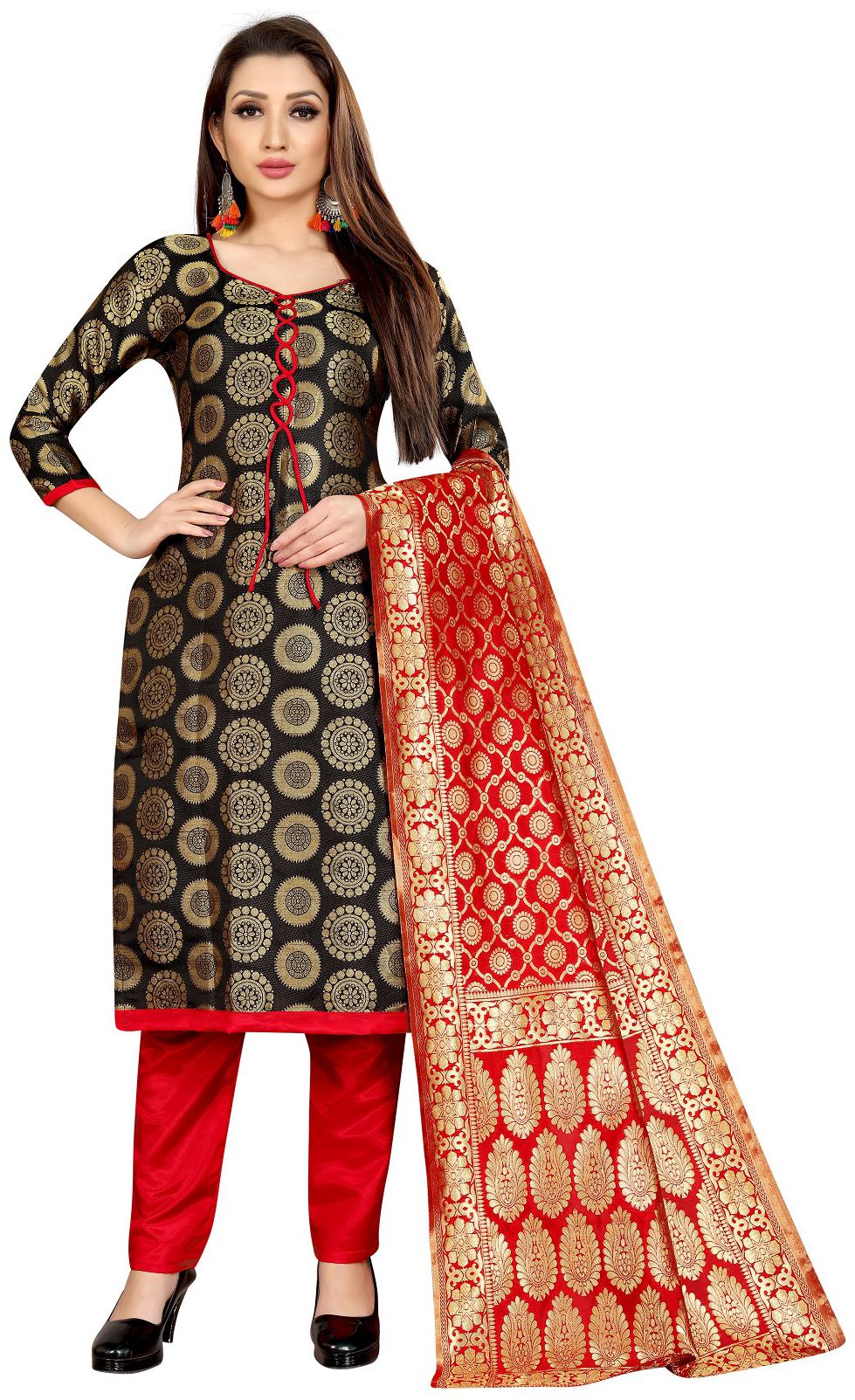 

A TO Z CART Black Unstitched Kurta with bottom dupatta With dupatta Dress Material