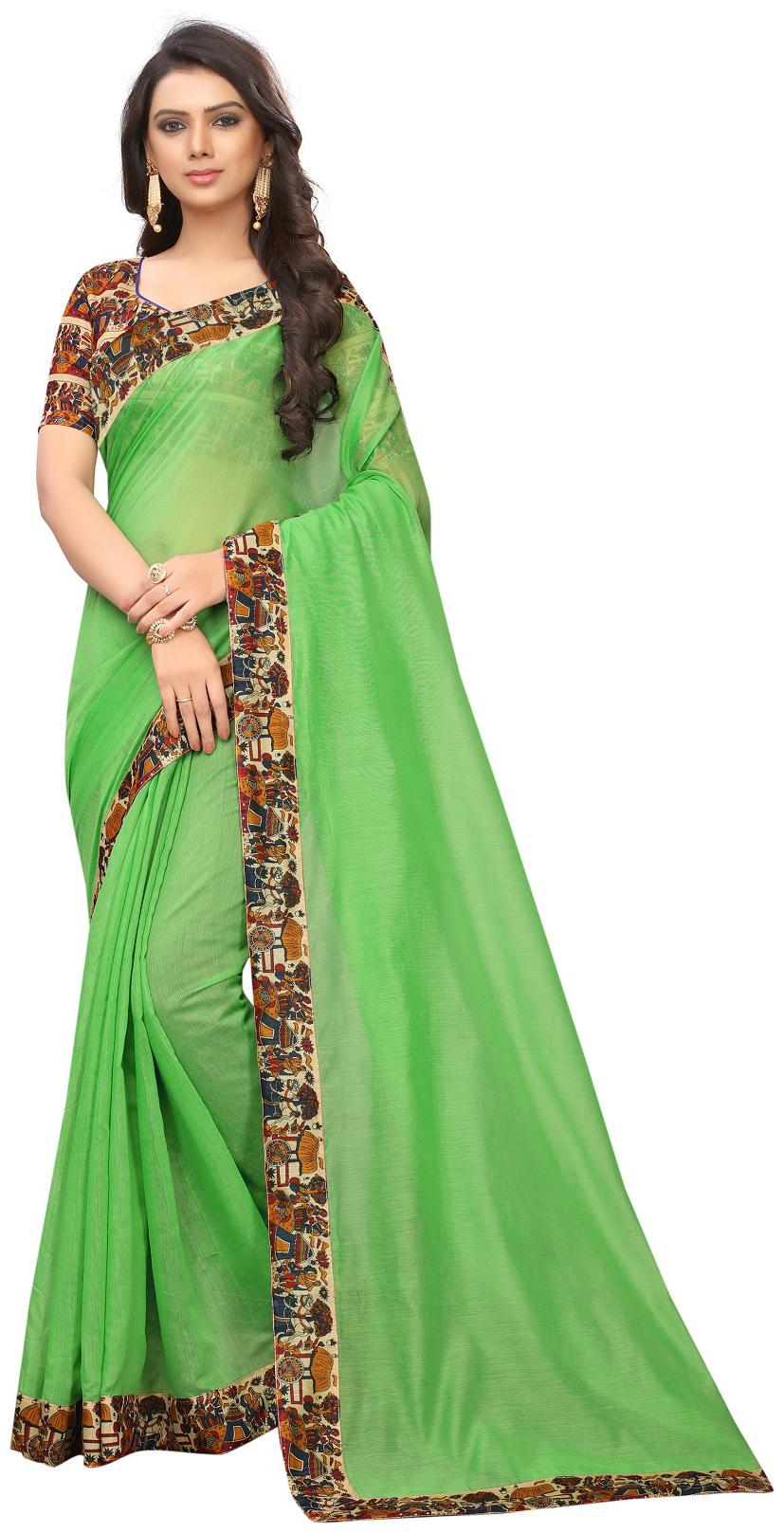 

A To Z Cart Women Party Wear Regular Saree With Unstitched Blouse (Green)