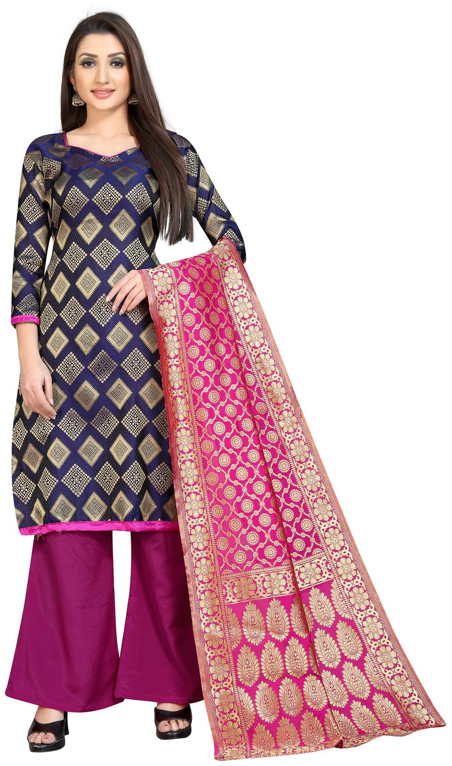 

A TO Z CART Navy blue Unstitched Kurta with bottom dupatta With dupatta Dress Material