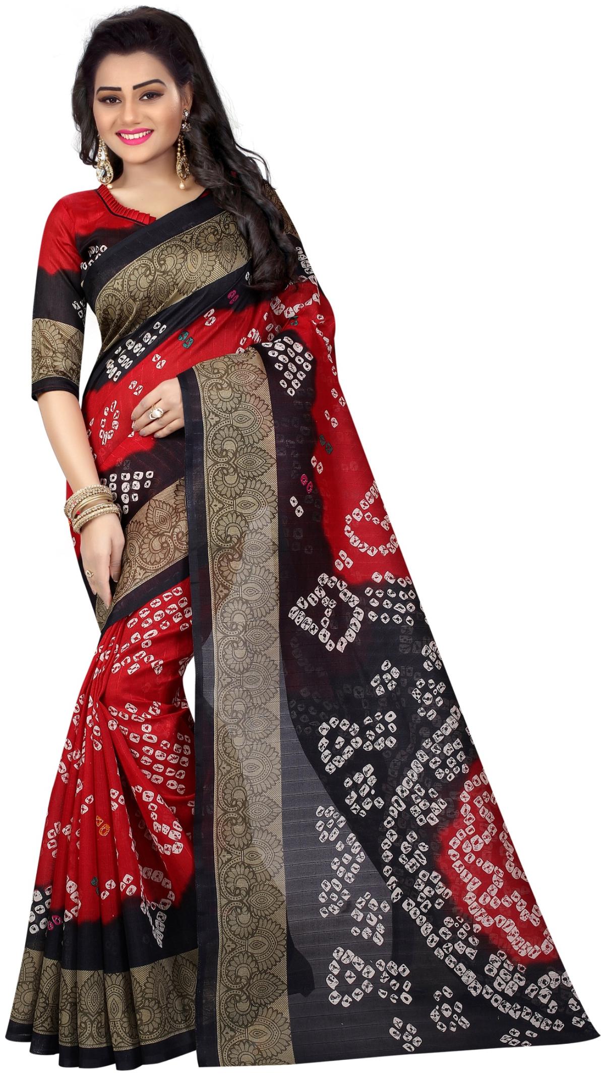 

A To Z Cart women art silk kalamkari and bhagalpuri style saree with blouse piece Multi Color