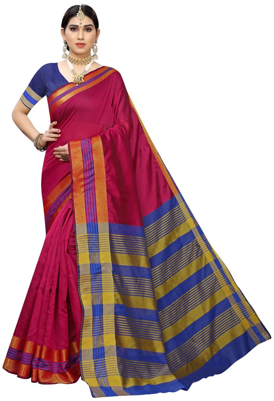 

A TO Z CART Applique Work Striped Pink Color Saree with Blouse