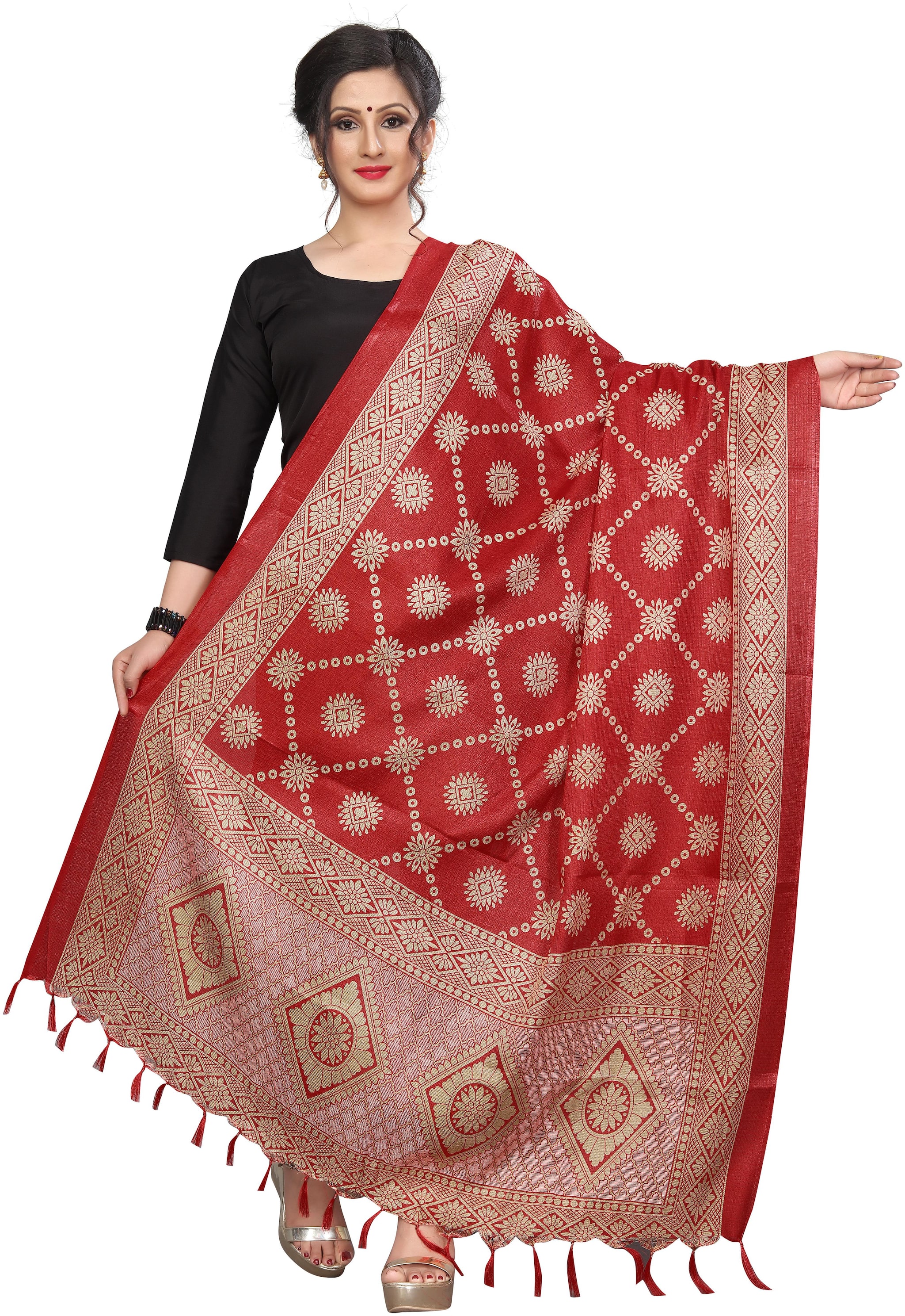 

A To Z Cart Khadi Silk Printed Stylelist Dupatta - Red