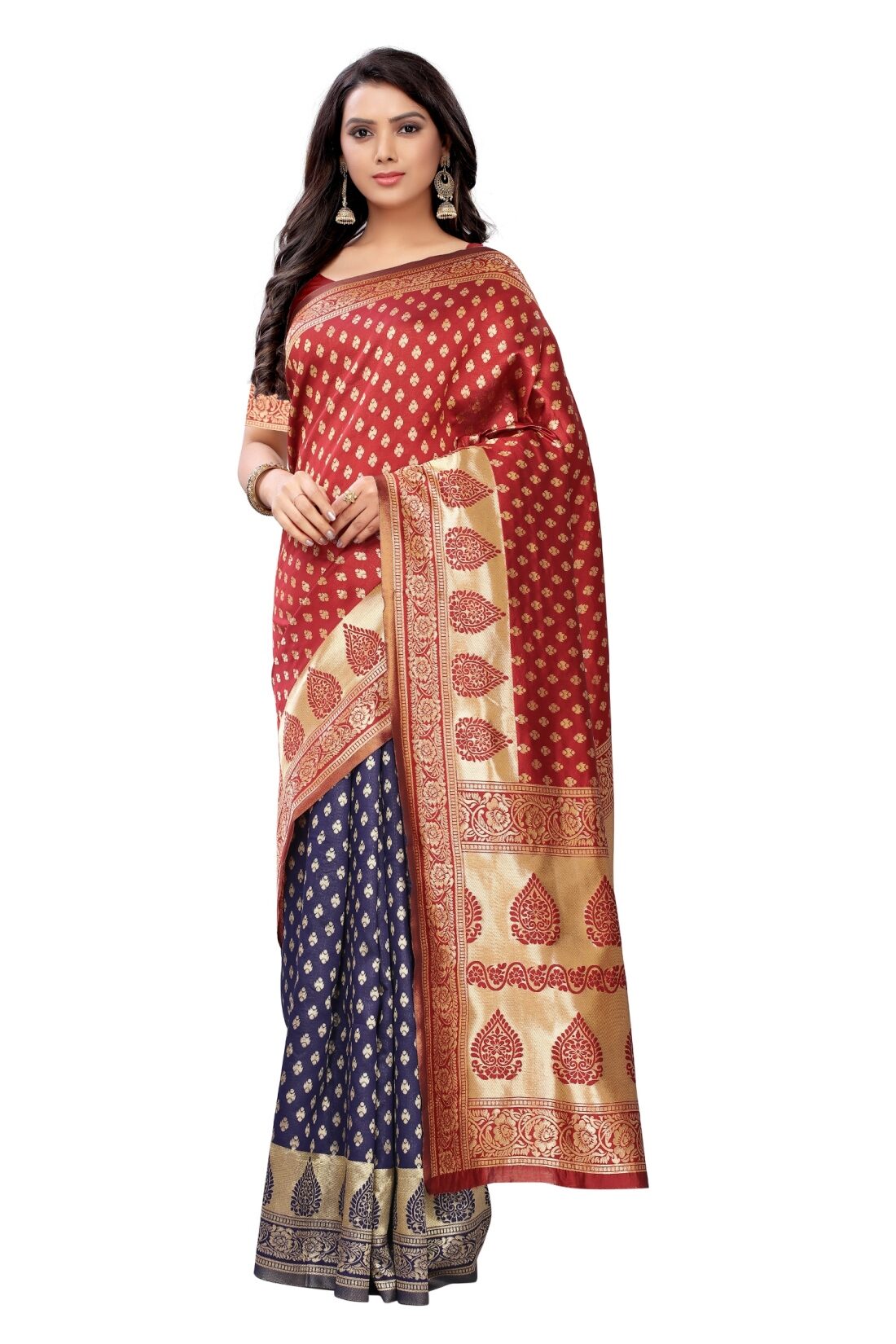 

A To Z Cart Women s Banarasi Woven Party Wear Jacquard Saree (Maroon Navy Blue)