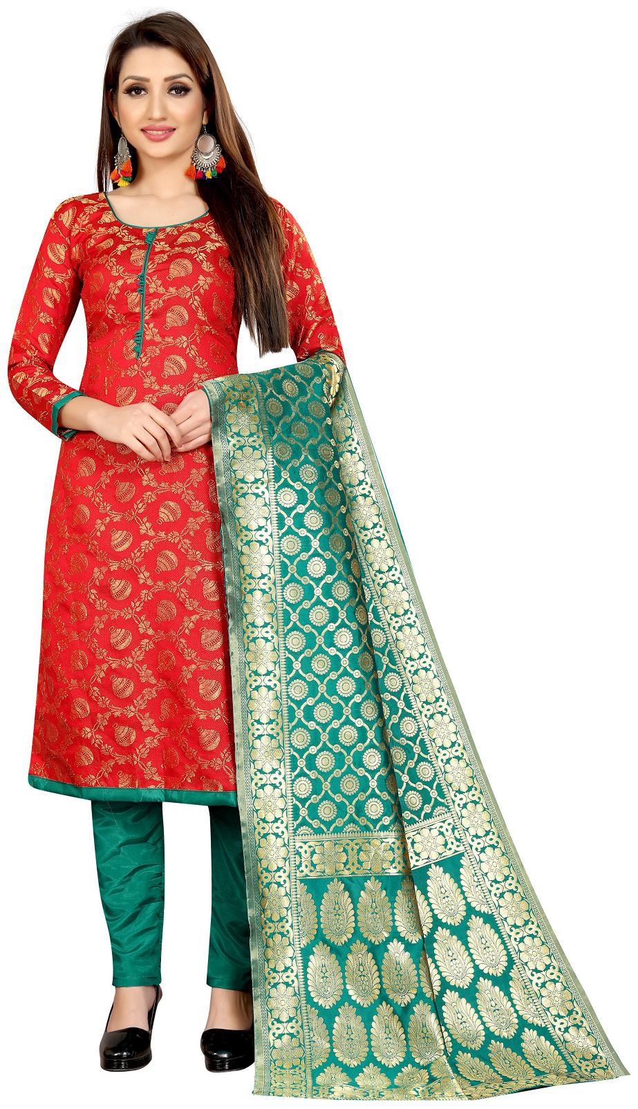 

A TO Z CART Red Unstitched Kurta with bottom dupatta With dupatta Dress Material