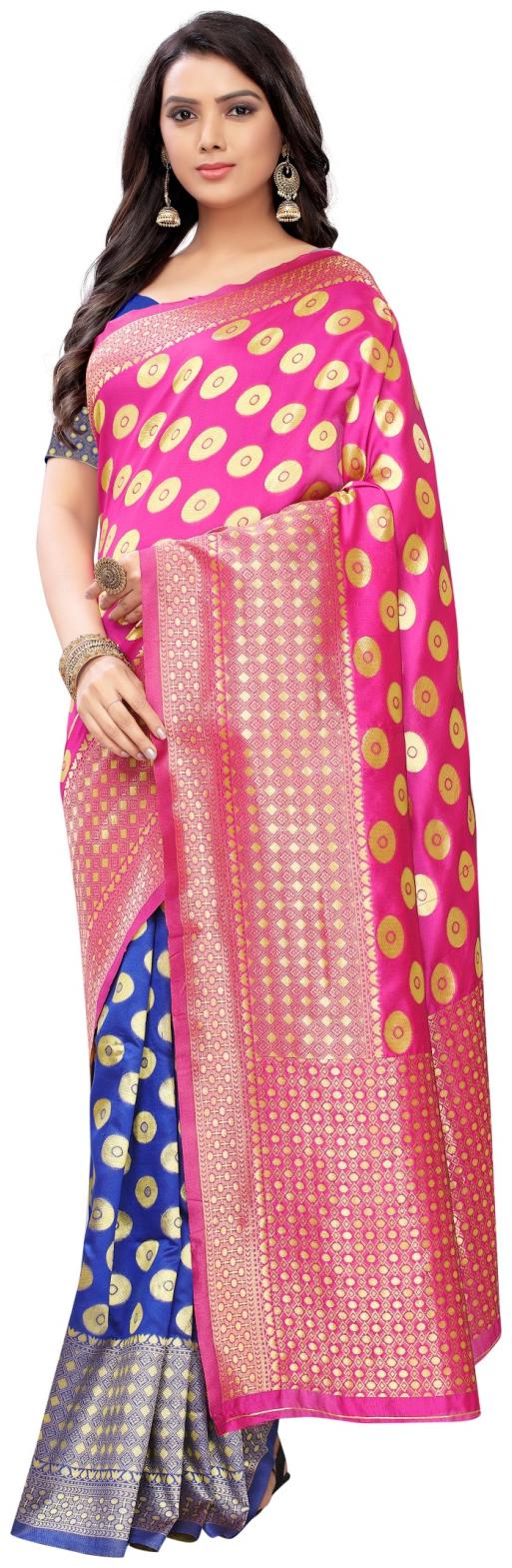 

A To Z Cart Women s Banarasi Woven Party Wear Jacquard Saree (Pink Blue)