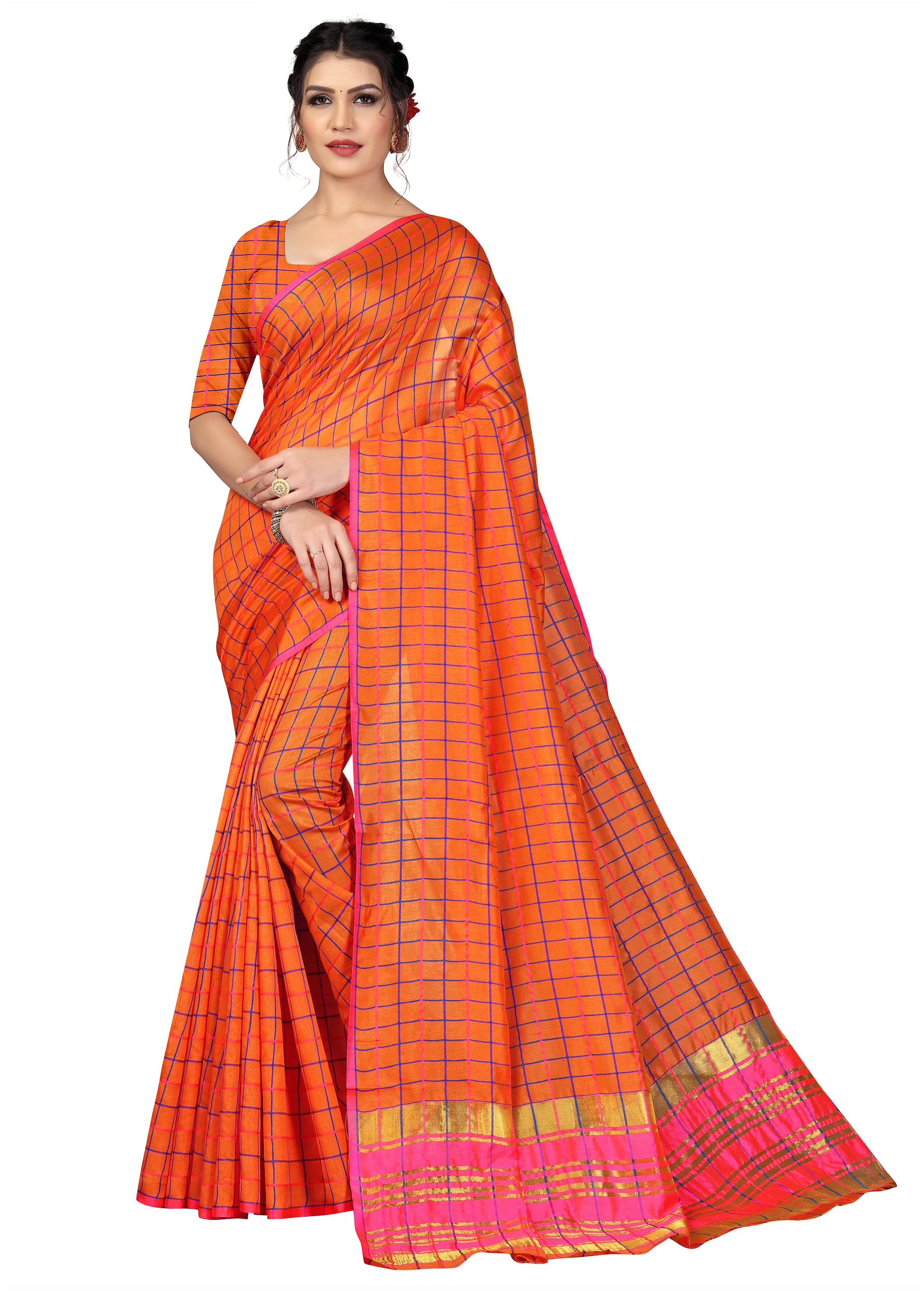 

A TO Z CART Women Cotton Regular Saree -Orange