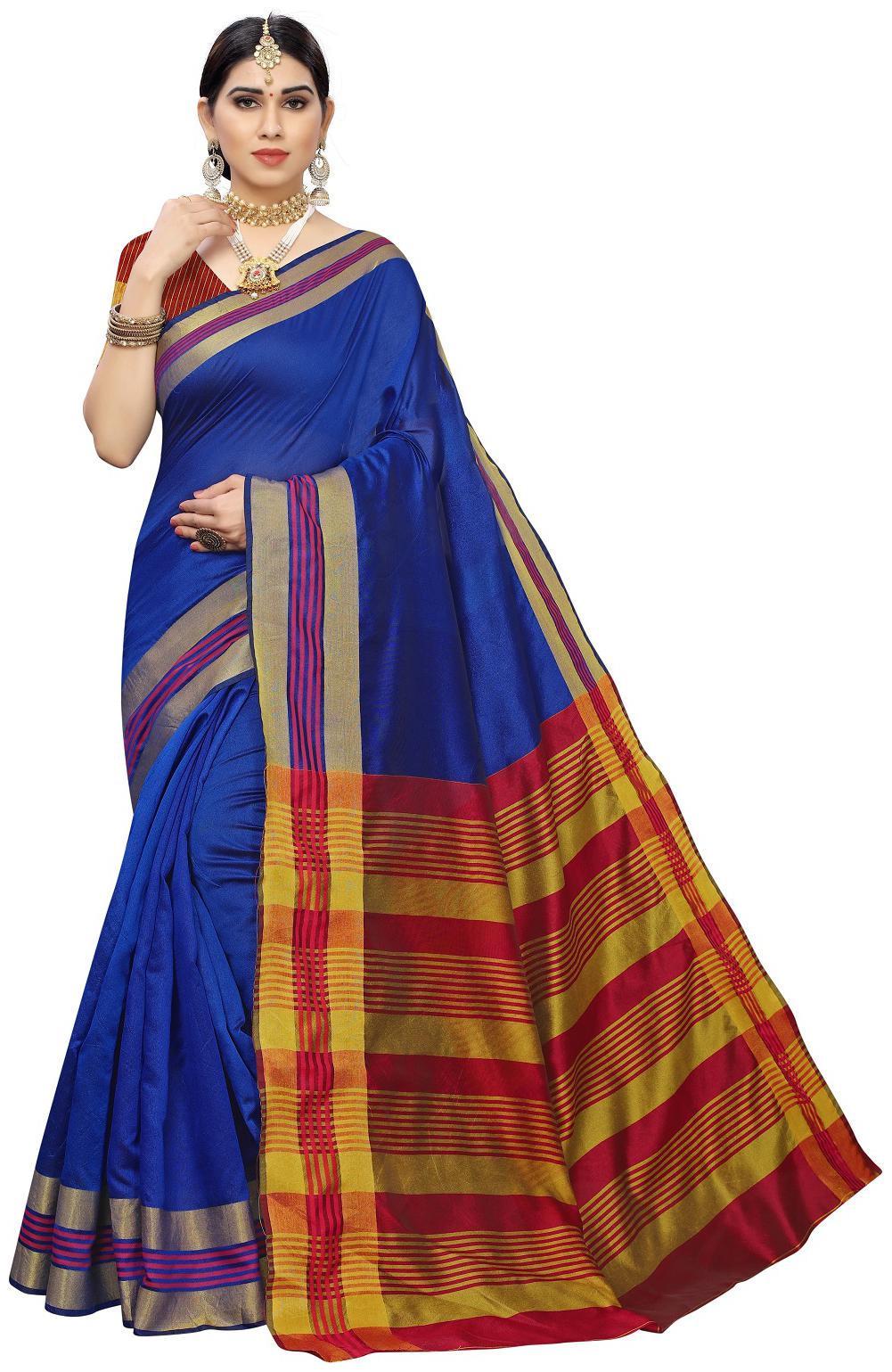 

A TO Z CART Applique Work Striped Blue Color Saree with Blouse
