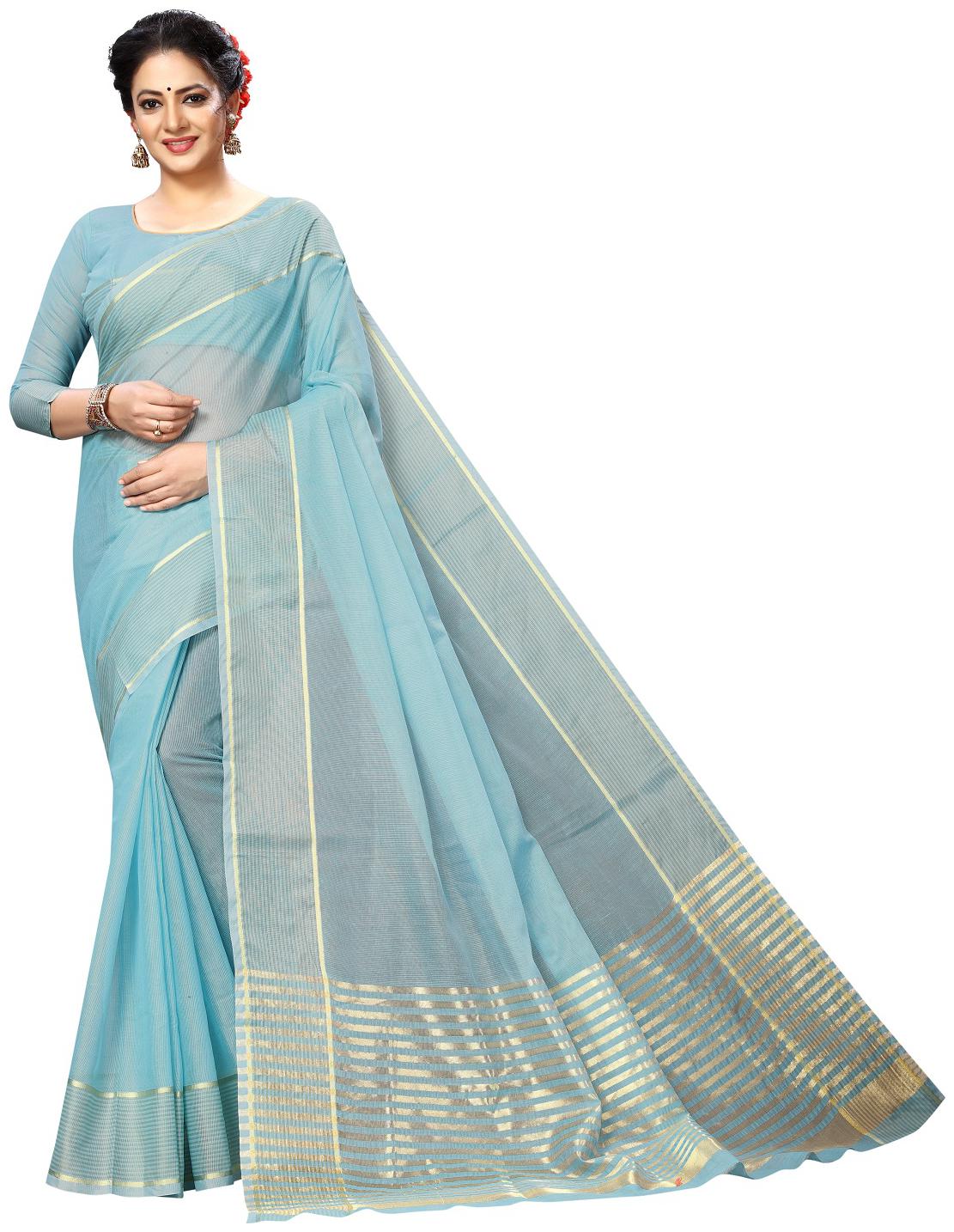 

A To Z Cart Women Party Wear Regular Saree With Unstitched Blouse (Blue)
