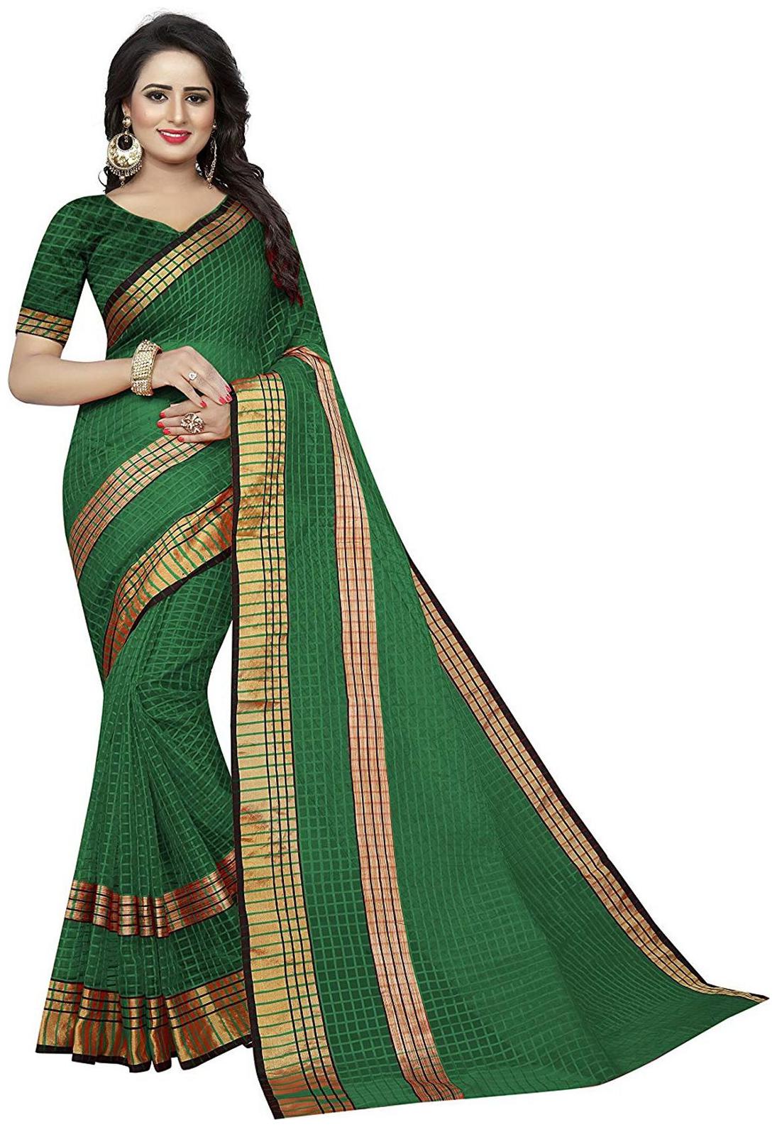 

A To Z Cart Women Party Wear Regular Saree With Unstitched Blouse (Dark Green)