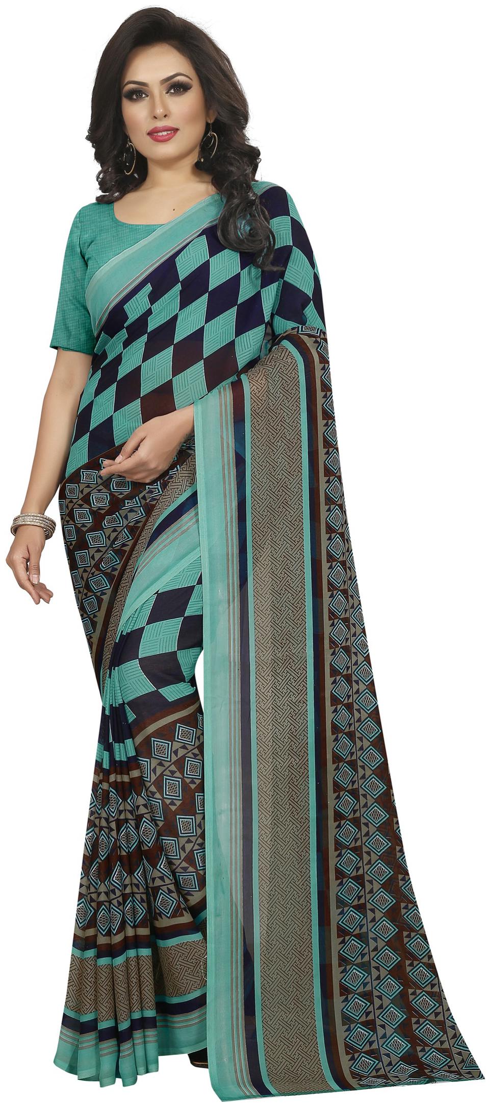 

A TO Z CART Women Georgette Regular Saree Blue Green