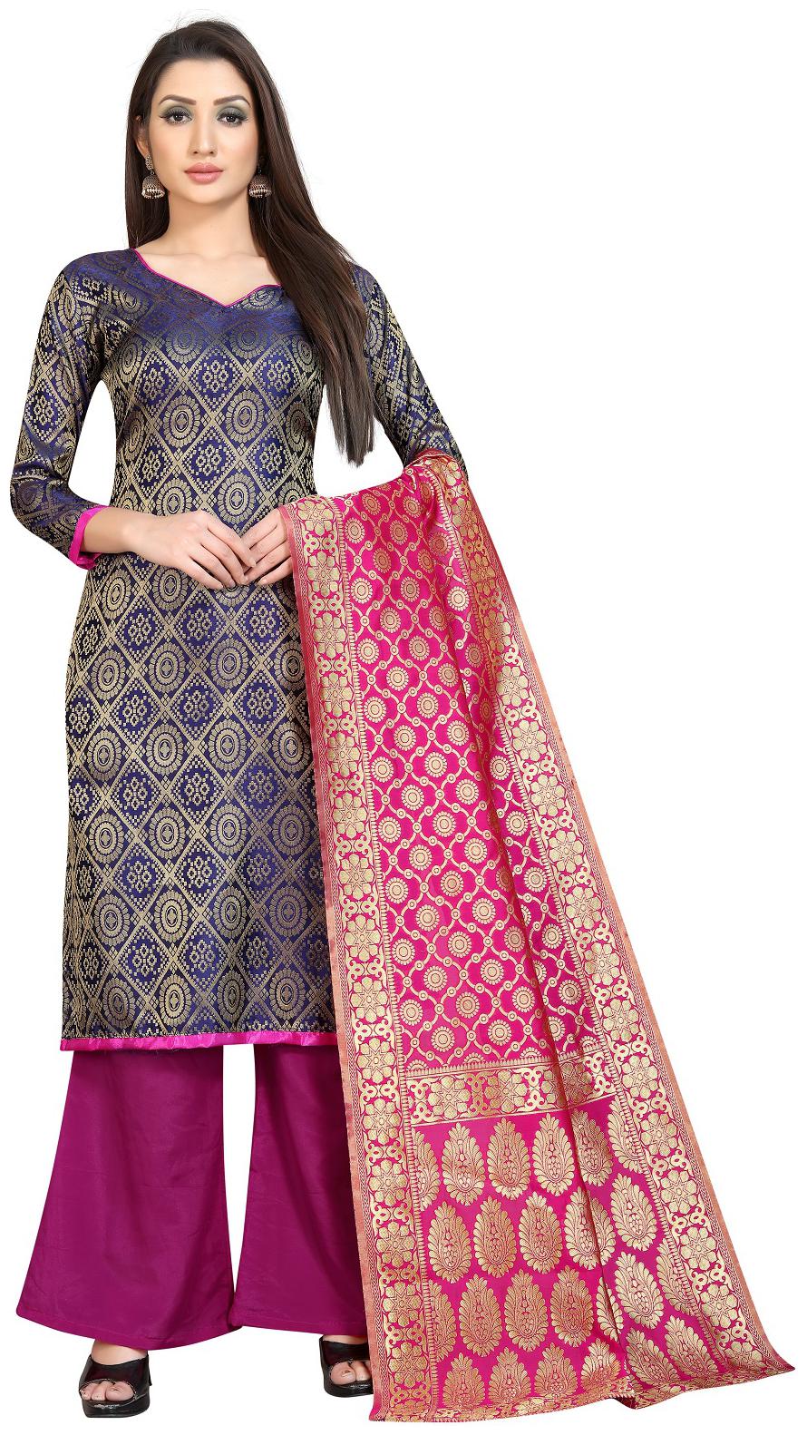 

A TO Z CART Navy blue Unstitched Kurta with bottom dupatta With dupatta Dress Material