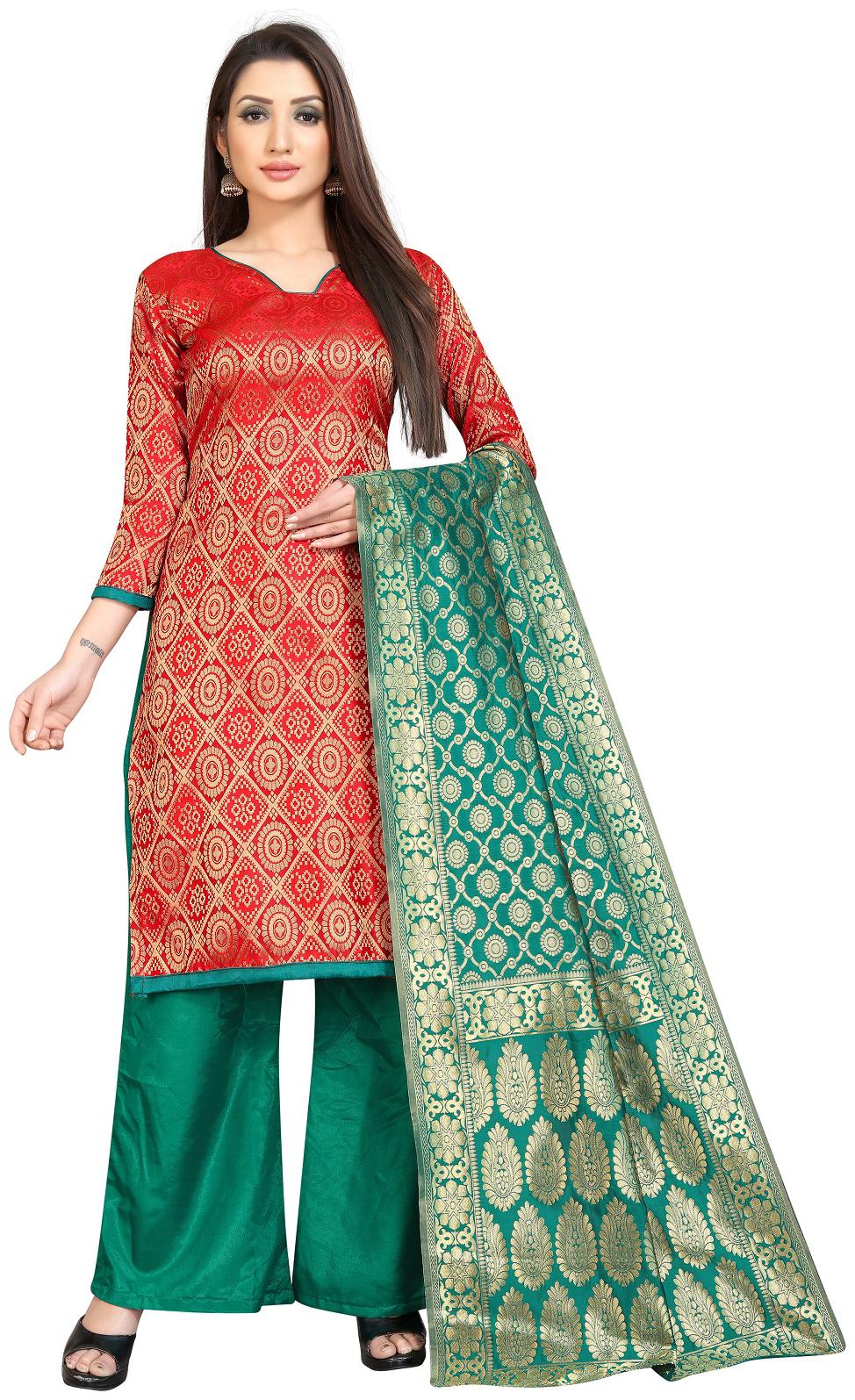 

A TO Z CART Red Unstitched Kurta with bottom dupatta With dupatta Dress Material