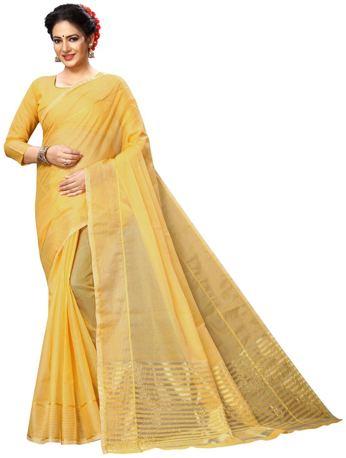 

A To Z Cart Women Party Wear Regular Saree With Unstitched Blouse (Yellow)