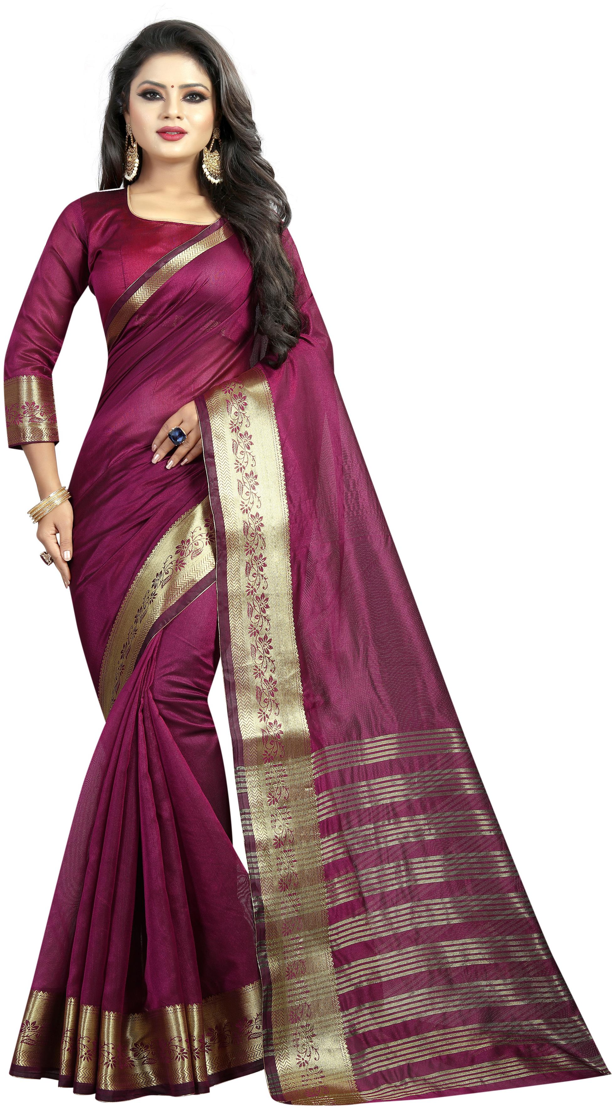 

A TO Z CART Women Cotton Blend Regular Saree -Purple