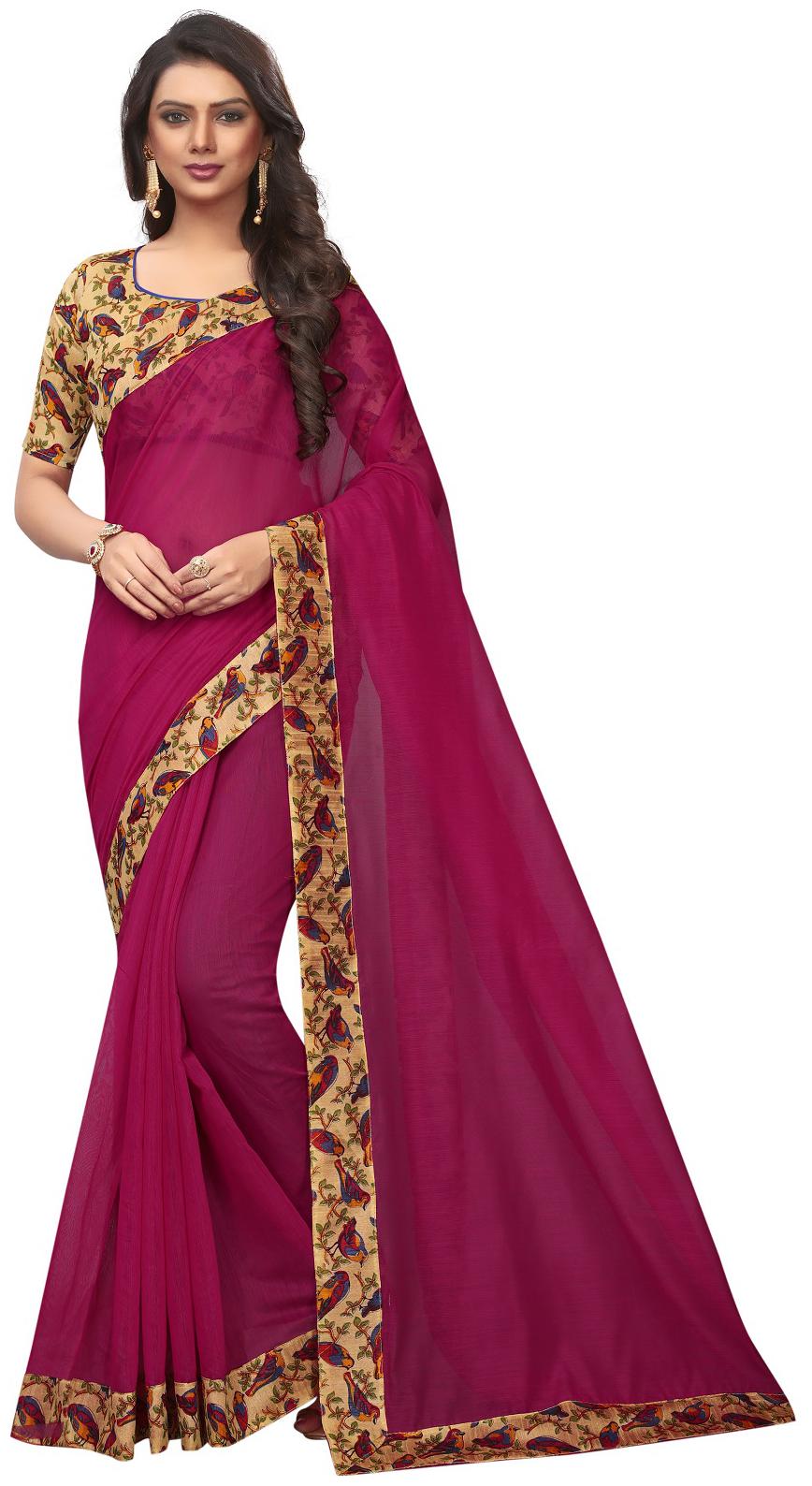 

A To Z Cart Women Party Wear Regular Saree With Unstitched Blouse (Pink)