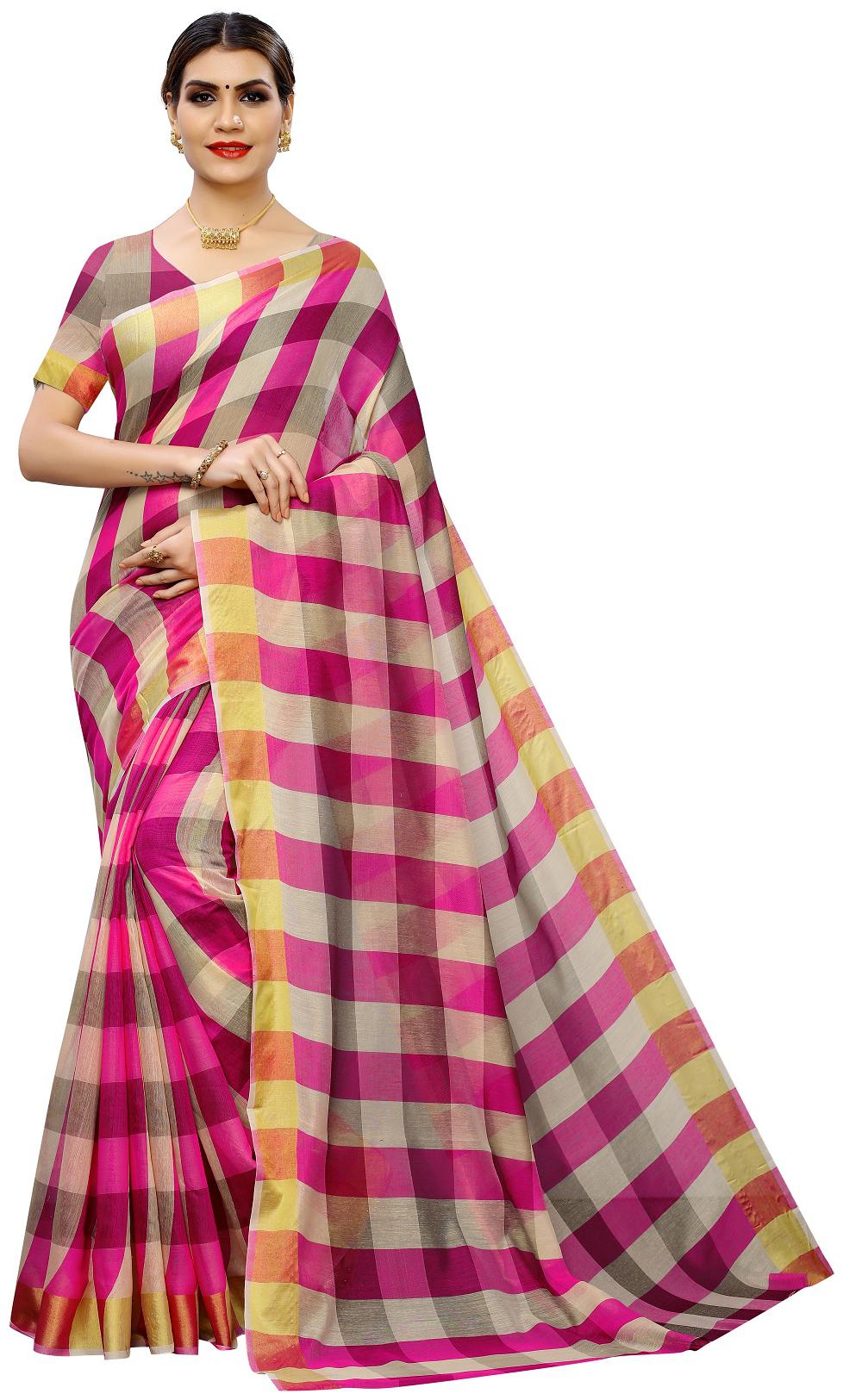 

A To Z Cart Women Party Wear Regular Saree With Unstitched Blouse (Pink)