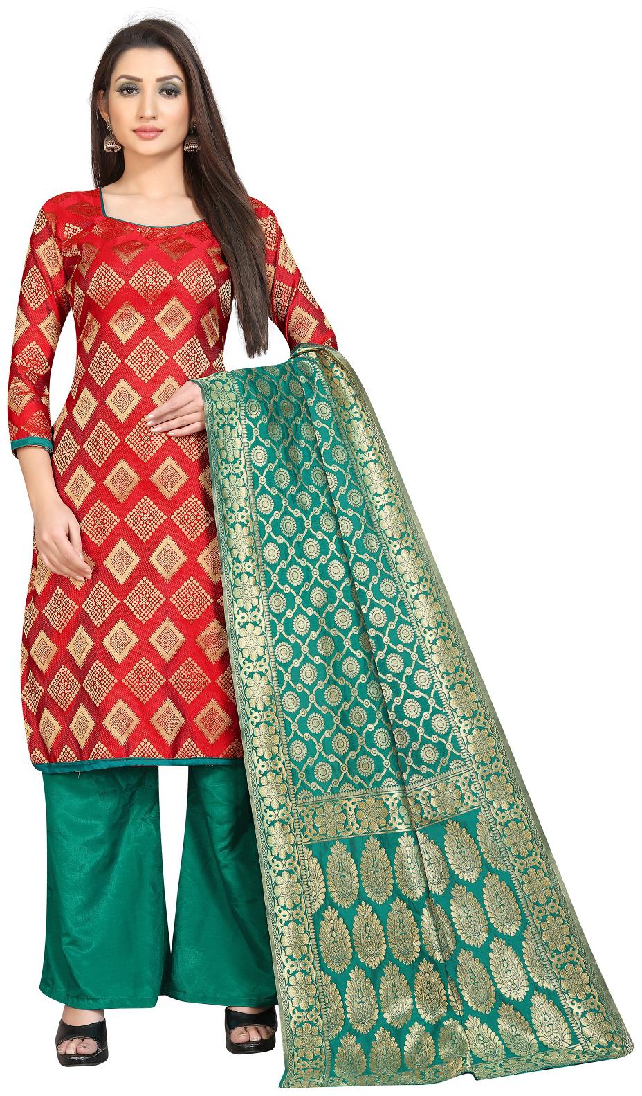 

A TO Z CART Red Unstitched Kurta with bottom dupatta With dupatta Dress Material