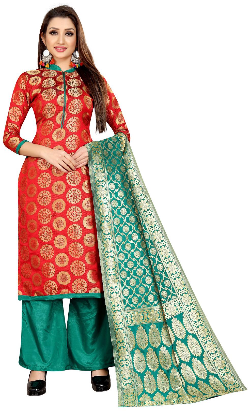 

A TO Z CART Red Unstitched Kurta with bottom dupatta With dupatta Dress Material
