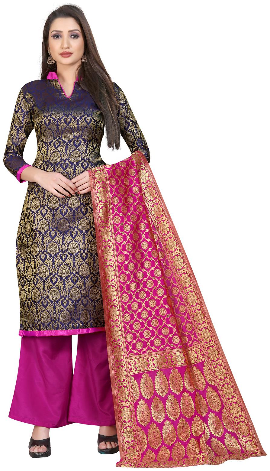 

A TO Z CART Navy blue Unstitched Kurta with bottom dupatta With dupatta Dress Material