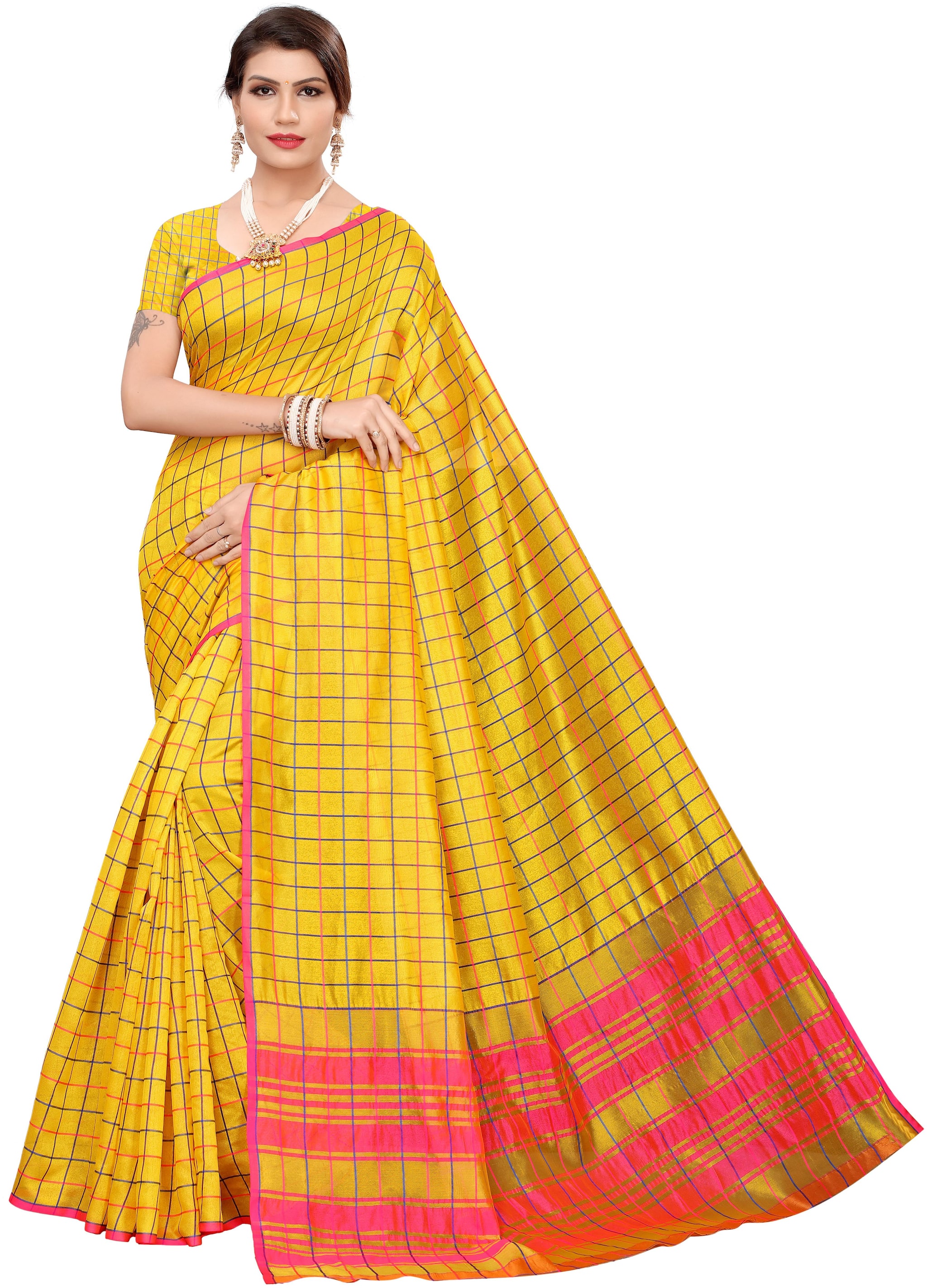 

A TO Z CART Women Cotton Saree Yellow