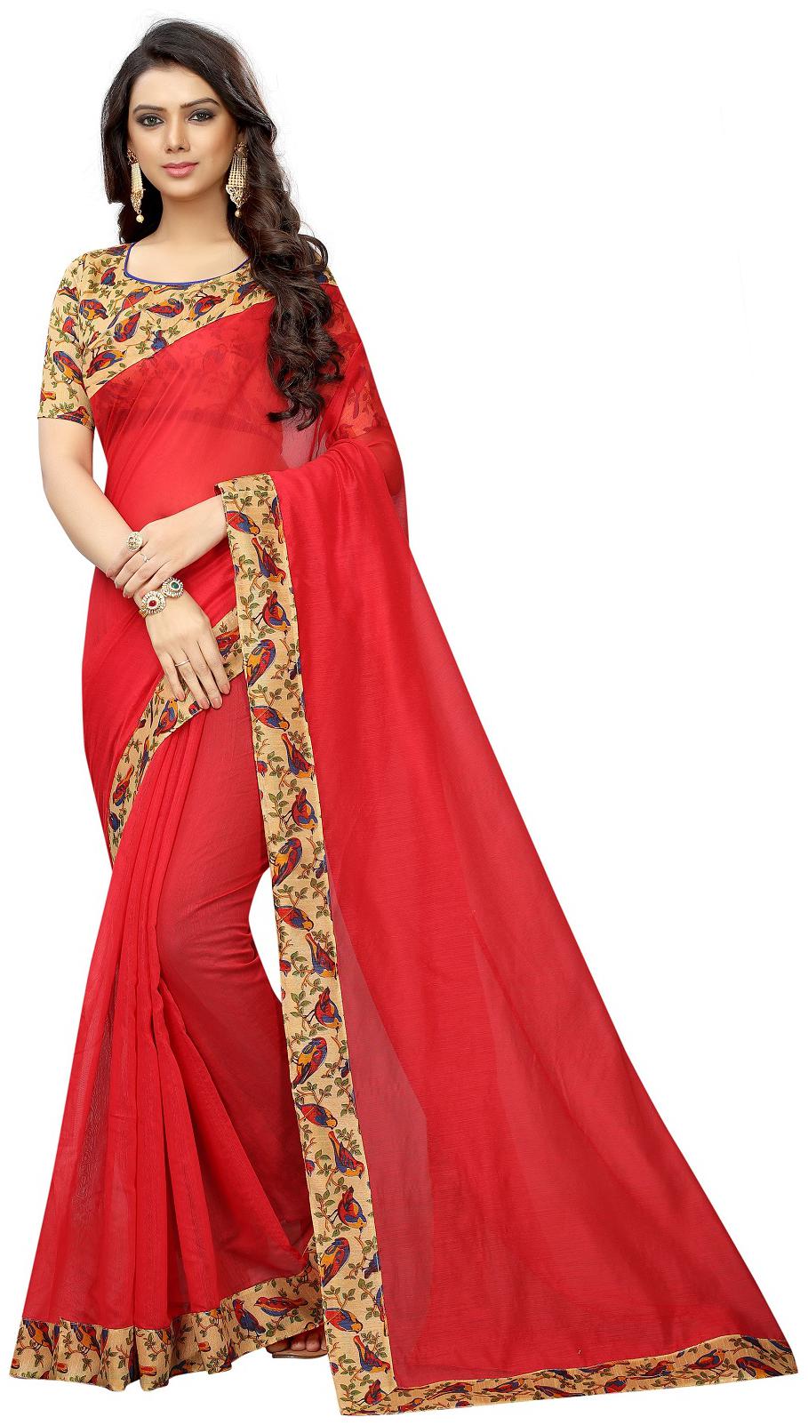 

A To Z Cart Women Party Wear Regular Saree With Unstitched Blouse (Red)