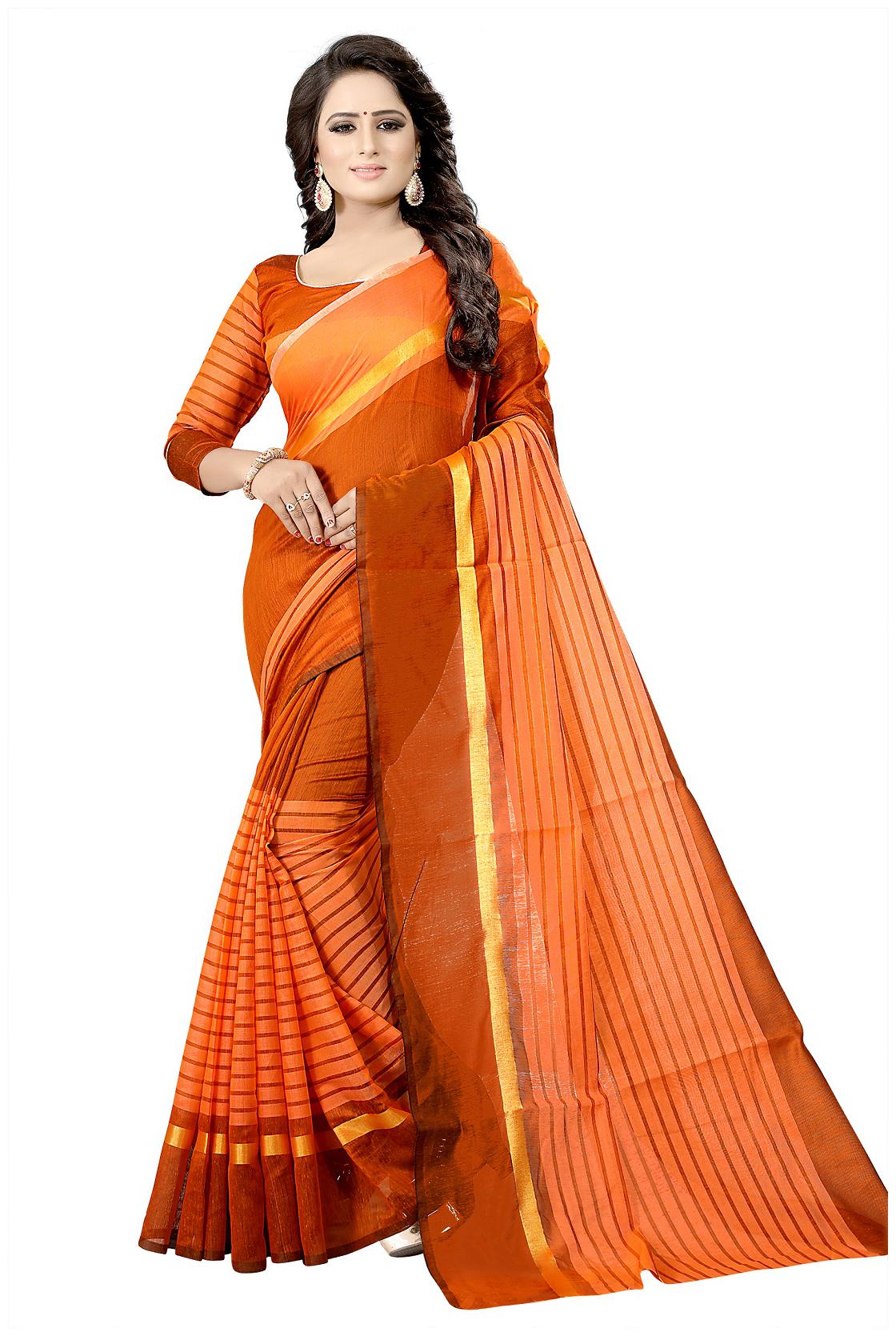 

A To Z Cart Women Party Wear Regular Saree With Unstitched Blouse (Orange)