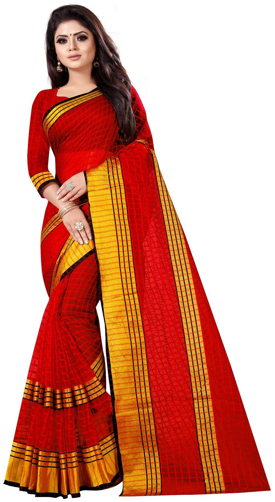 

A To Z Cart Women Party Wear Regular Saree With Unstitched Blouse (Red)