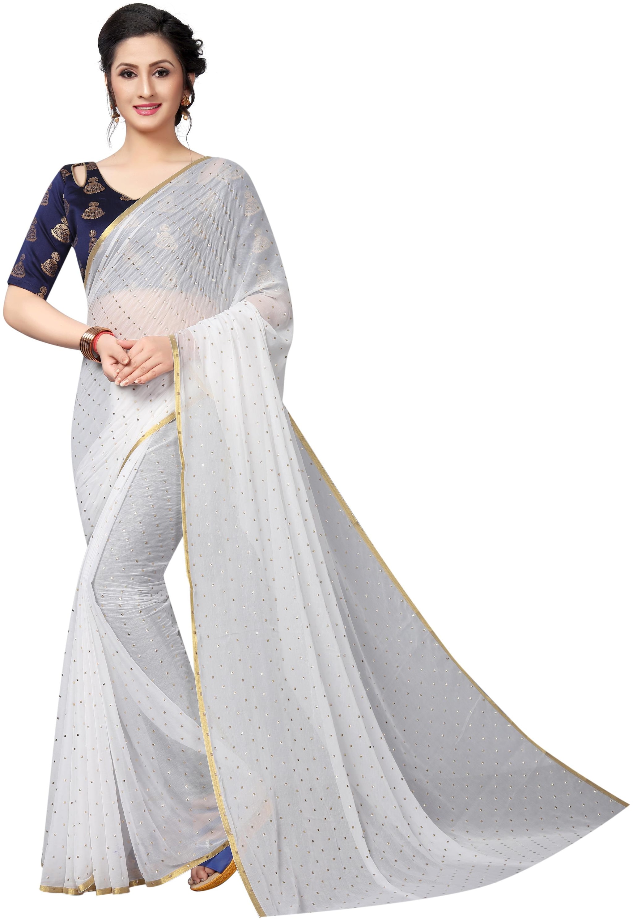 

A To Z Cart Chiffon White Saree