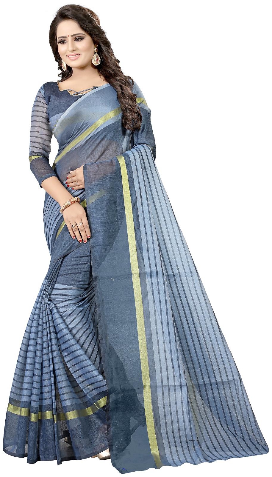

A To Z Cart Women Party Wear Regular Saree With Unstitched Blouse (Grey)