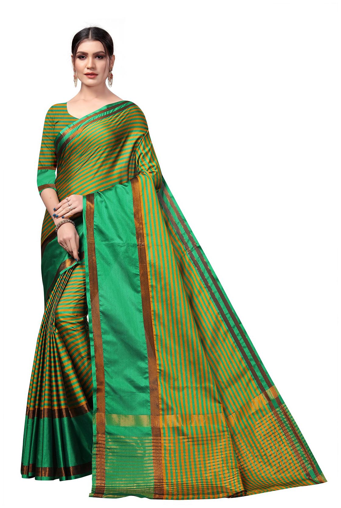 

A To Z Cart Women Party Wear Regular Saree With Unstitched Blouse (Green)