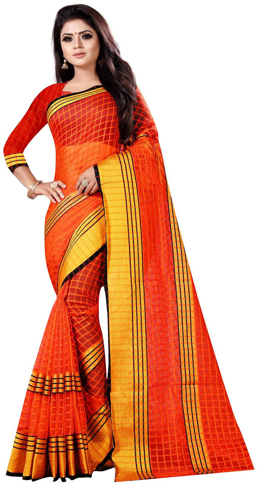 

A To Z Cart Women Party Wear Regular Saree With Unstitched Blouse (Orange)