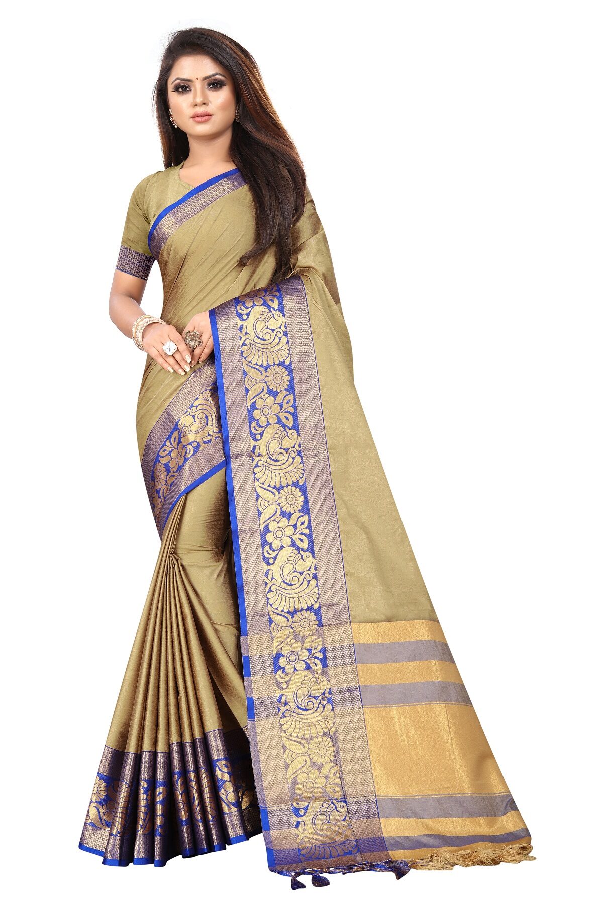 

A V Sarees Cotton Blend Woven Brown Color Saree with Unstitched Blouse