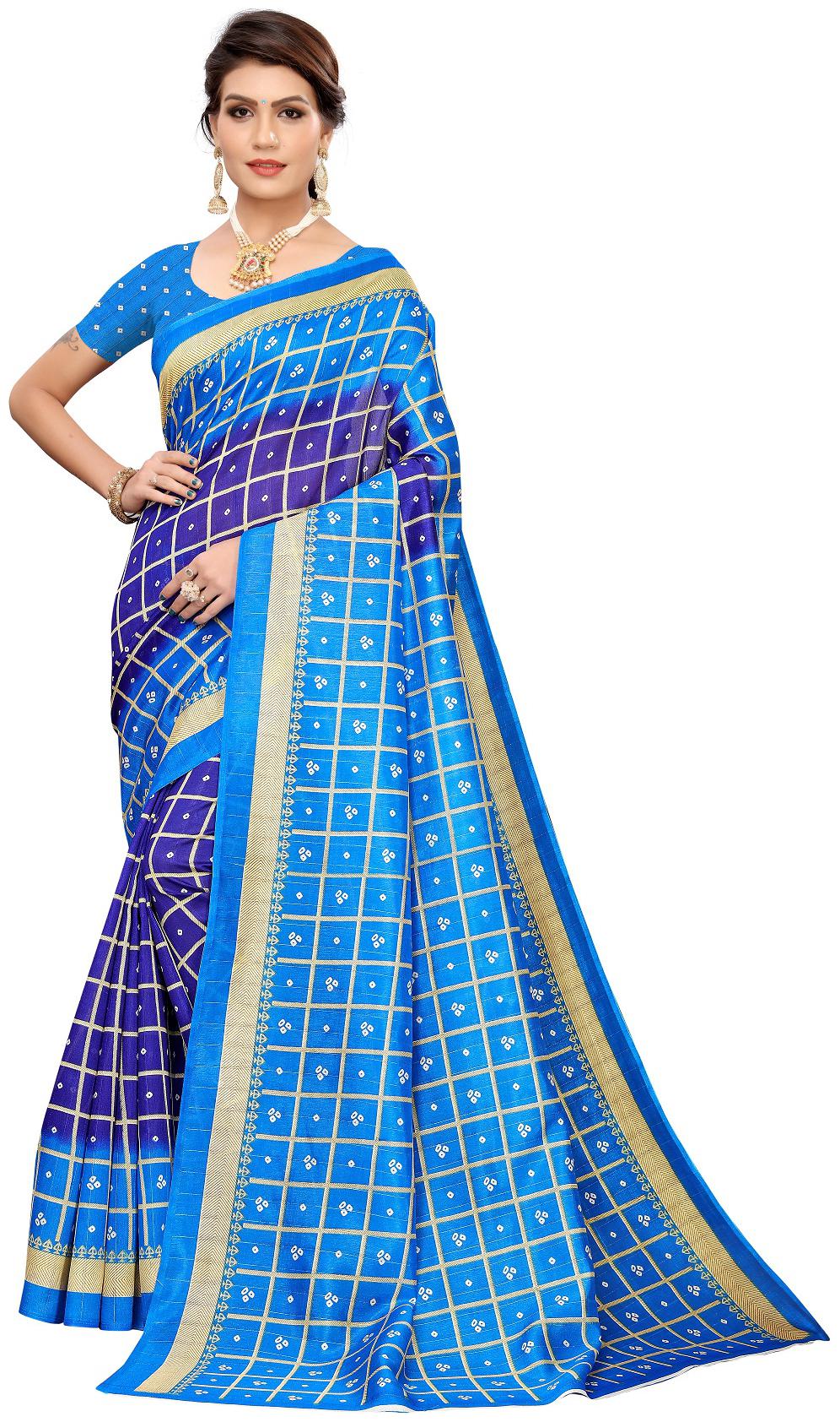 

A V Sarees Navy Blue Khadi Checkered Saree For Women s