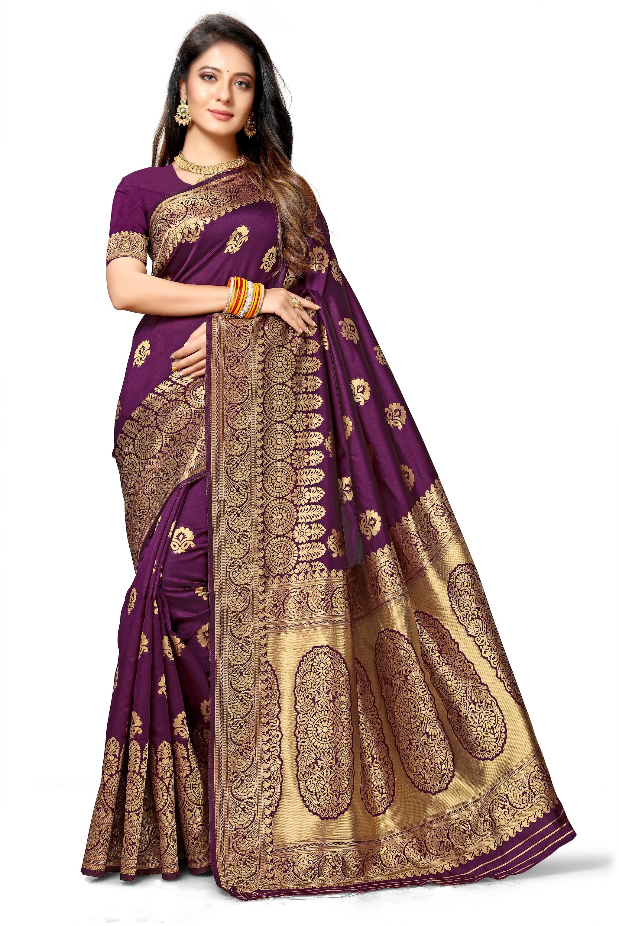 

Aadyaa Creation Artificial Silk Purple Woven Saree For Women