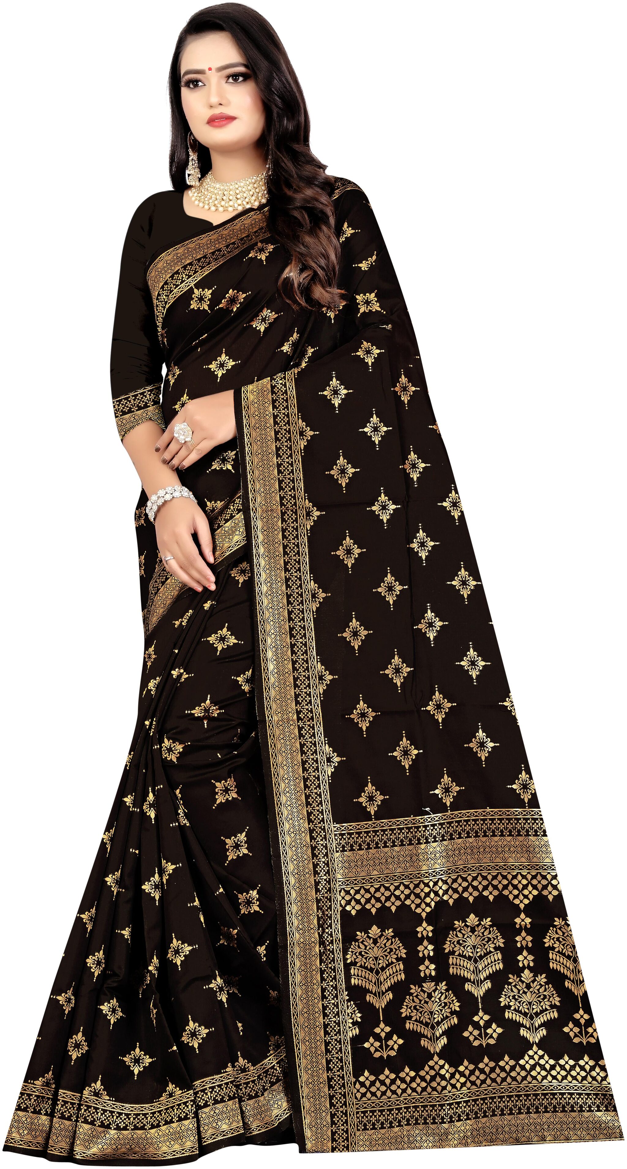 

Aadyaa Creation Women Banarasi Art Silk Saree With Blouse Piece (Black)