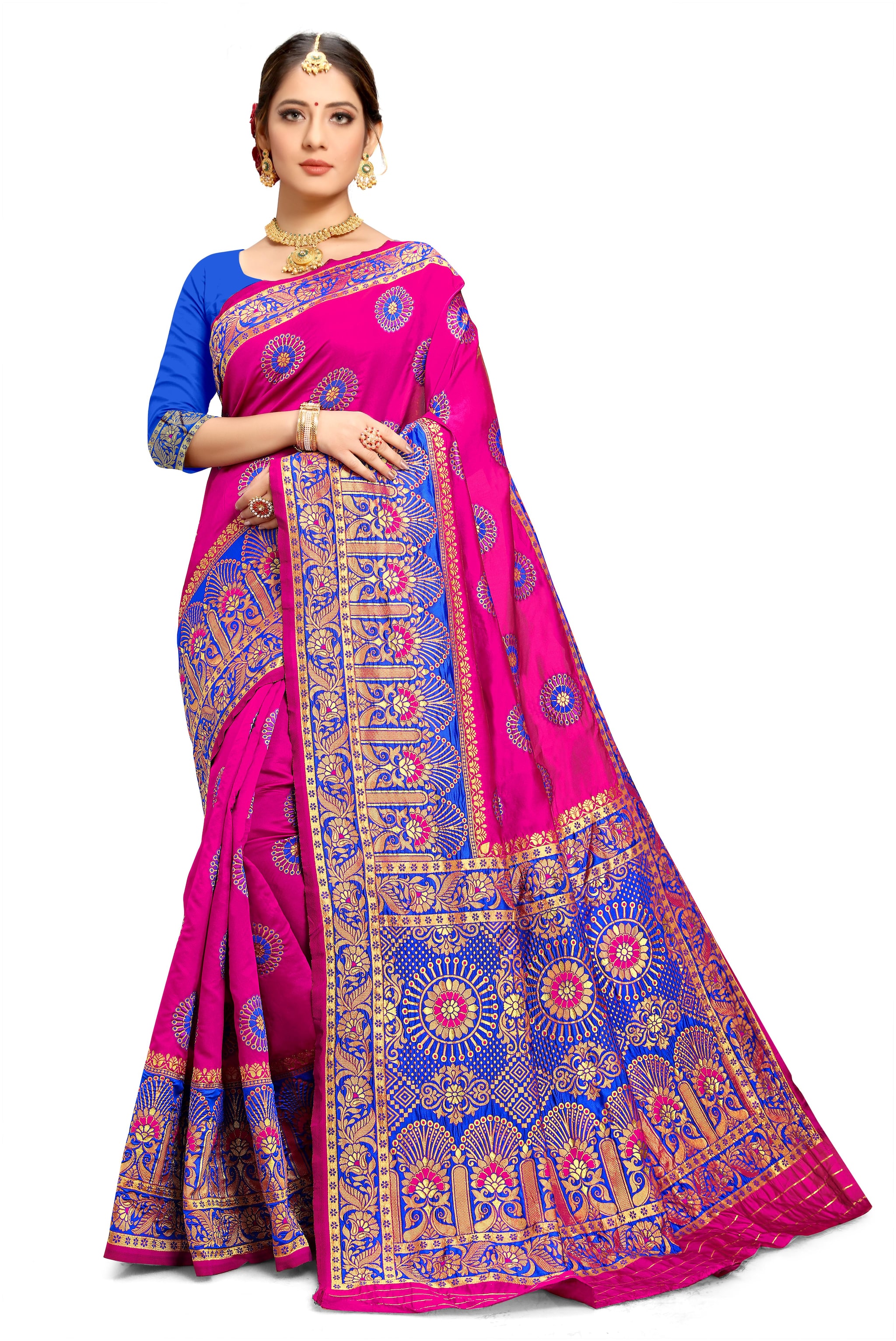 

Aadyaa Creation Artificial Silk Pink Woven Regular Saree For Women