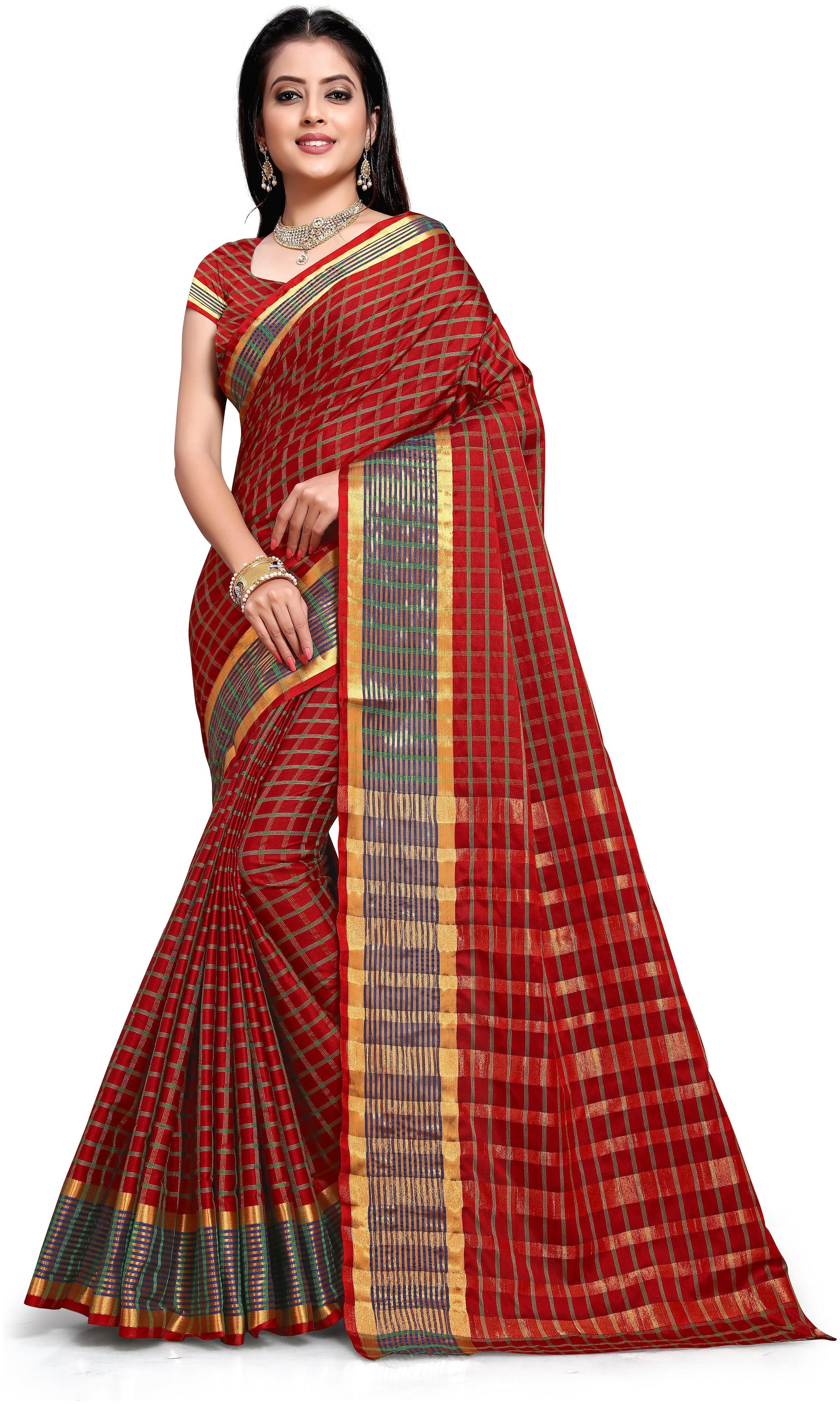 

Aadyaa creation Self Design Cotton Blend Saree with Blouse