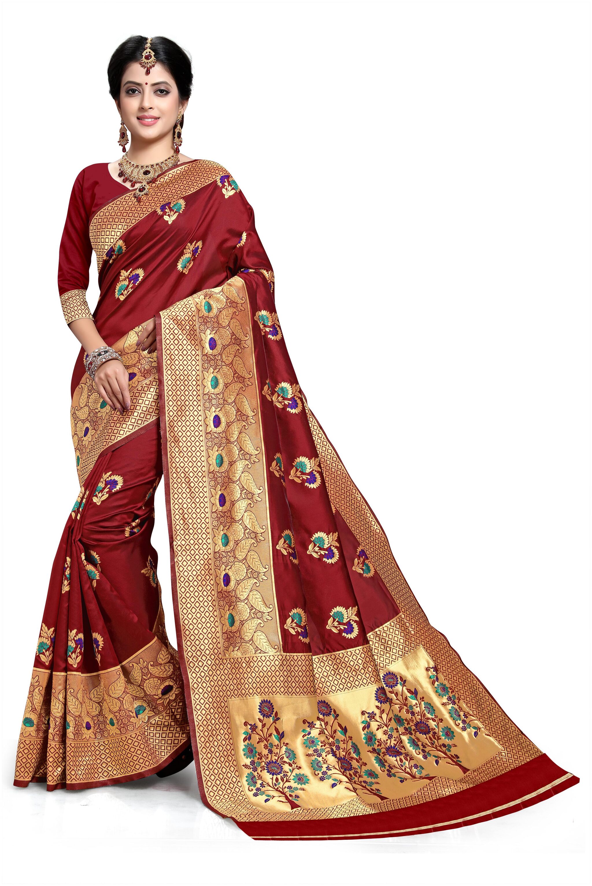

Aadyaa Creation Women Artificial Silk Woven Saree Brown